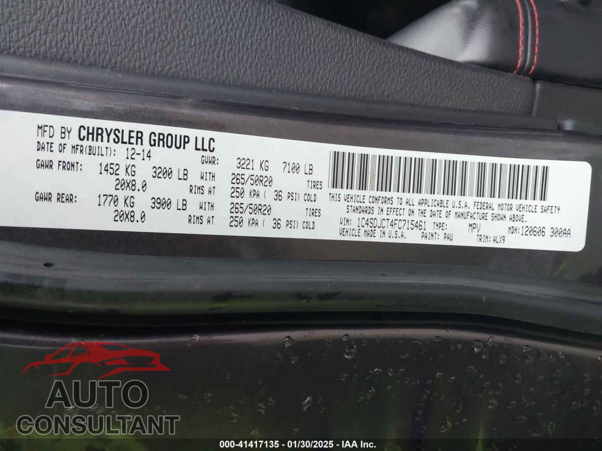 DODGE DURANGO 2015 - 1C4SDJCT4FC715461