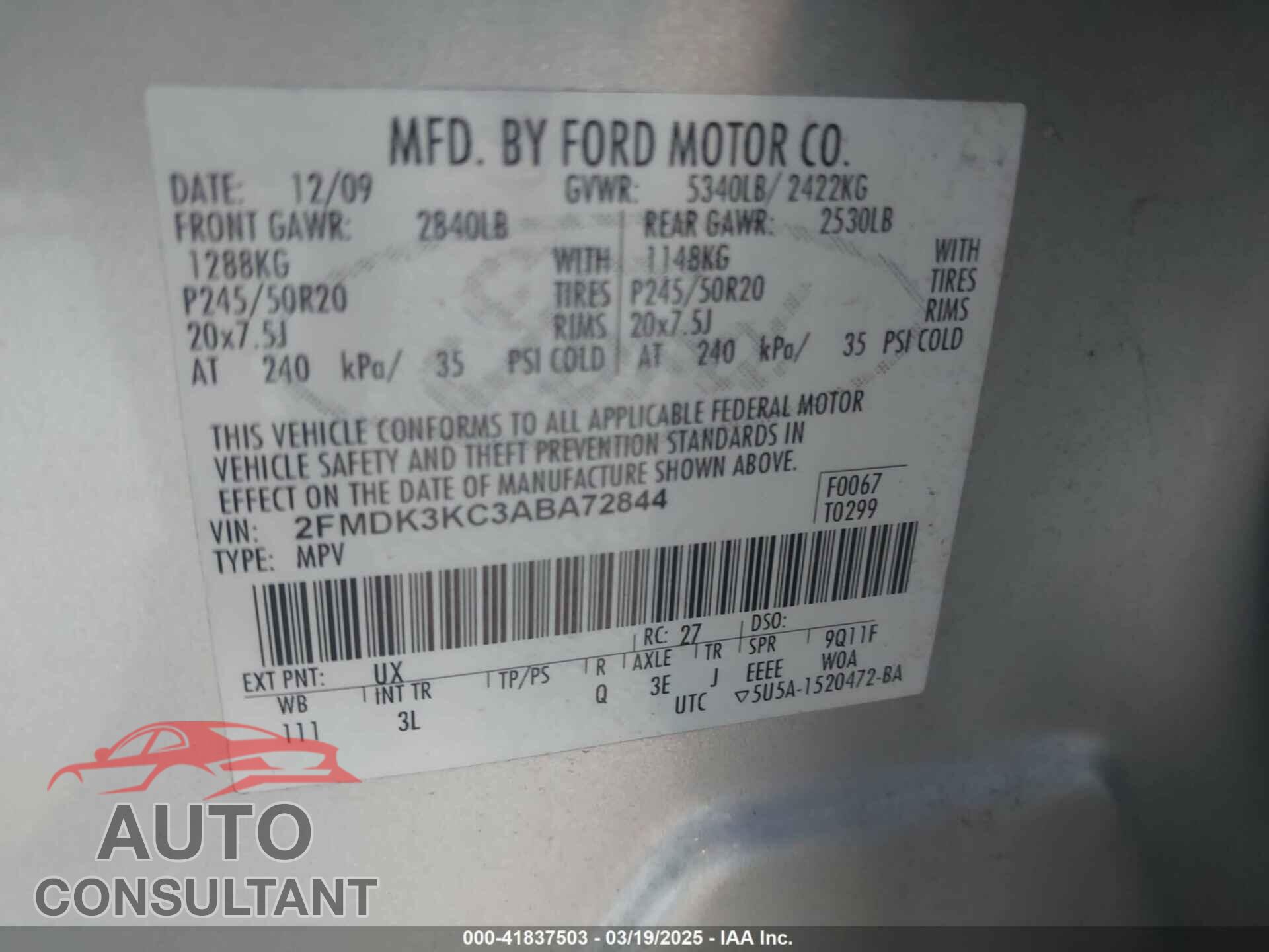 FORD EDGE 2010 - 2FMDK3KC3ABA72844