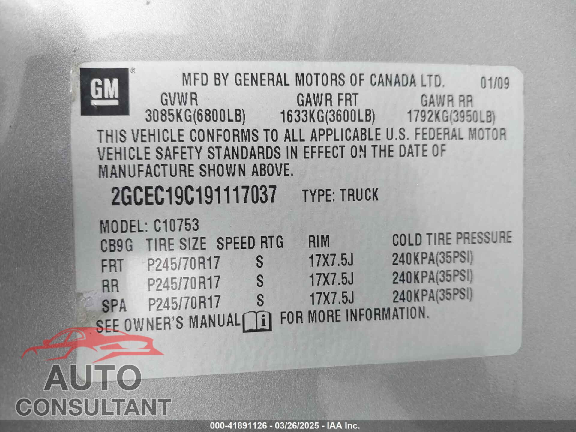 CHEVROLET SILVERADO 2009 - 2GCEC19C191117037