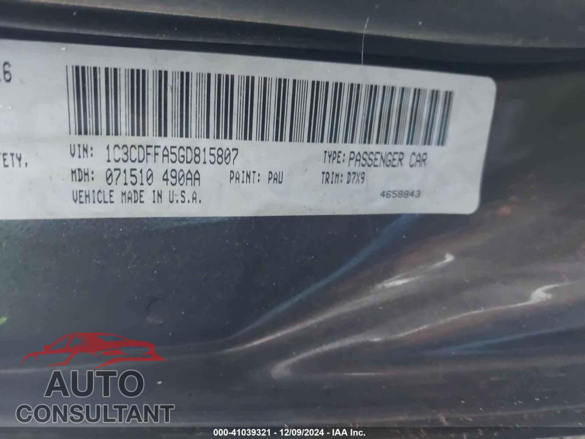DODGE DART 2016 - 1C3CDFFA5GD815807