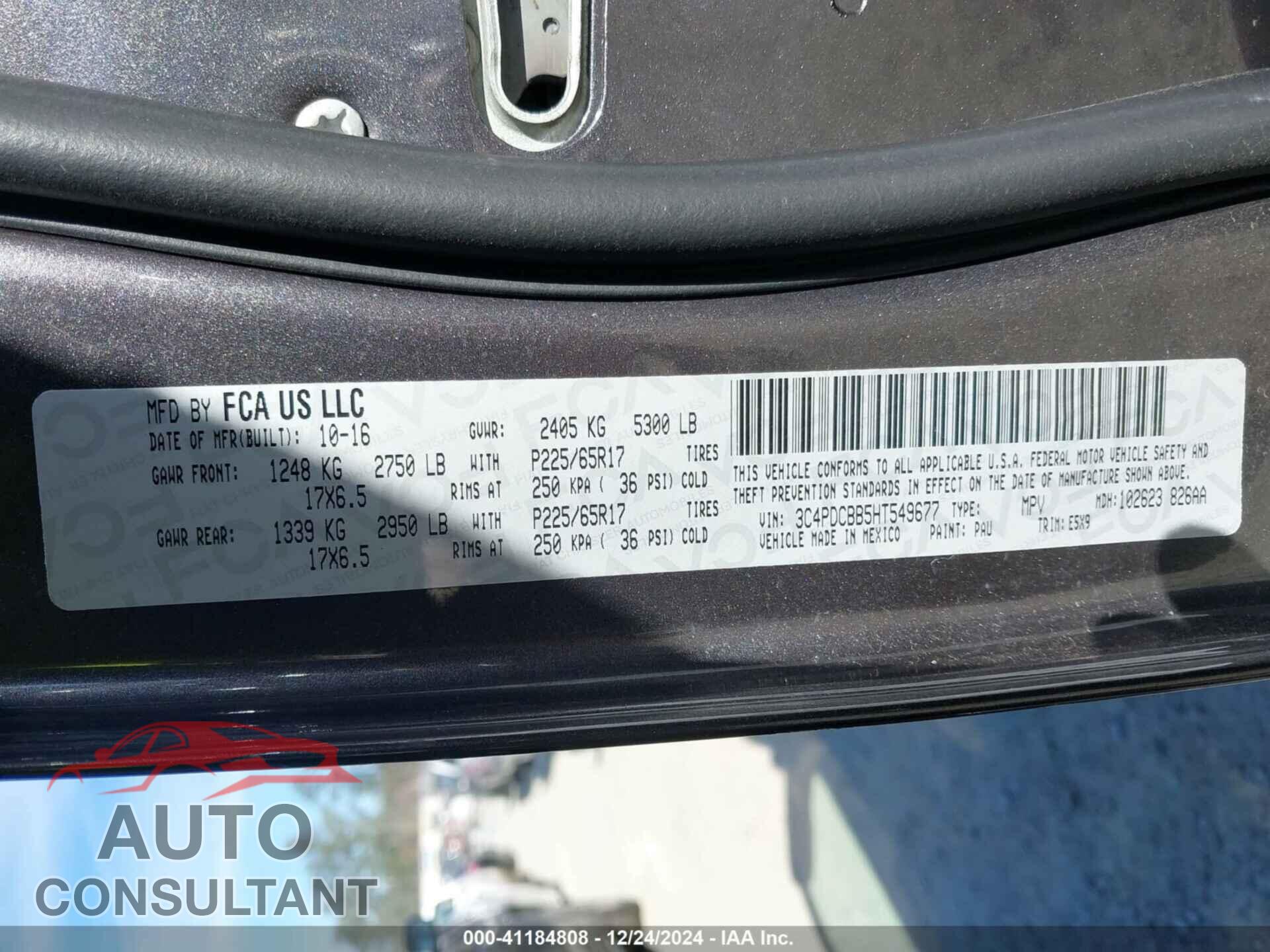 DODGE JOURNEY 2017 - 3C4PDCBB5HT549677