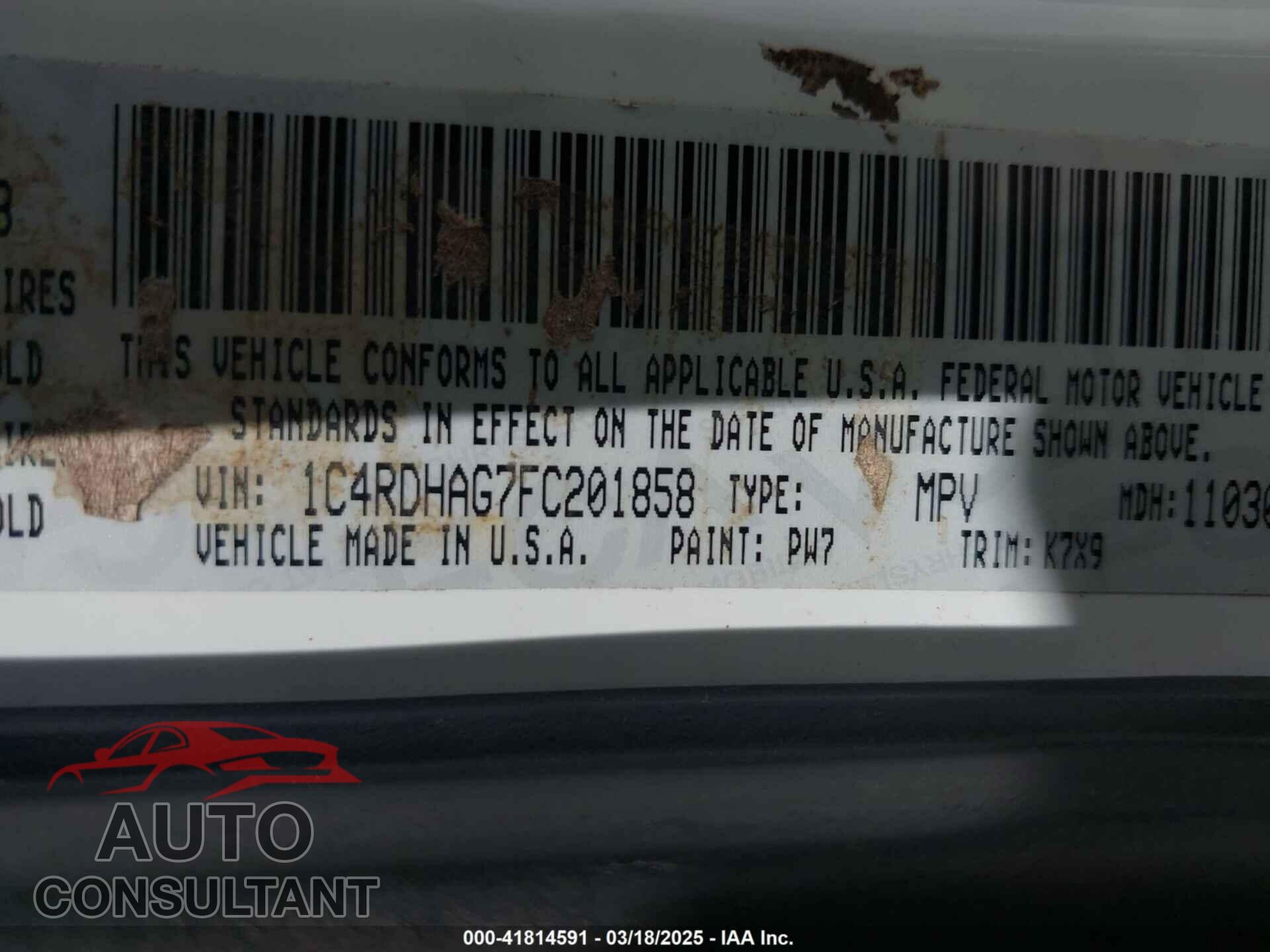 DODGE DURANGO 2015 - 1C4RDHAG7FC201858