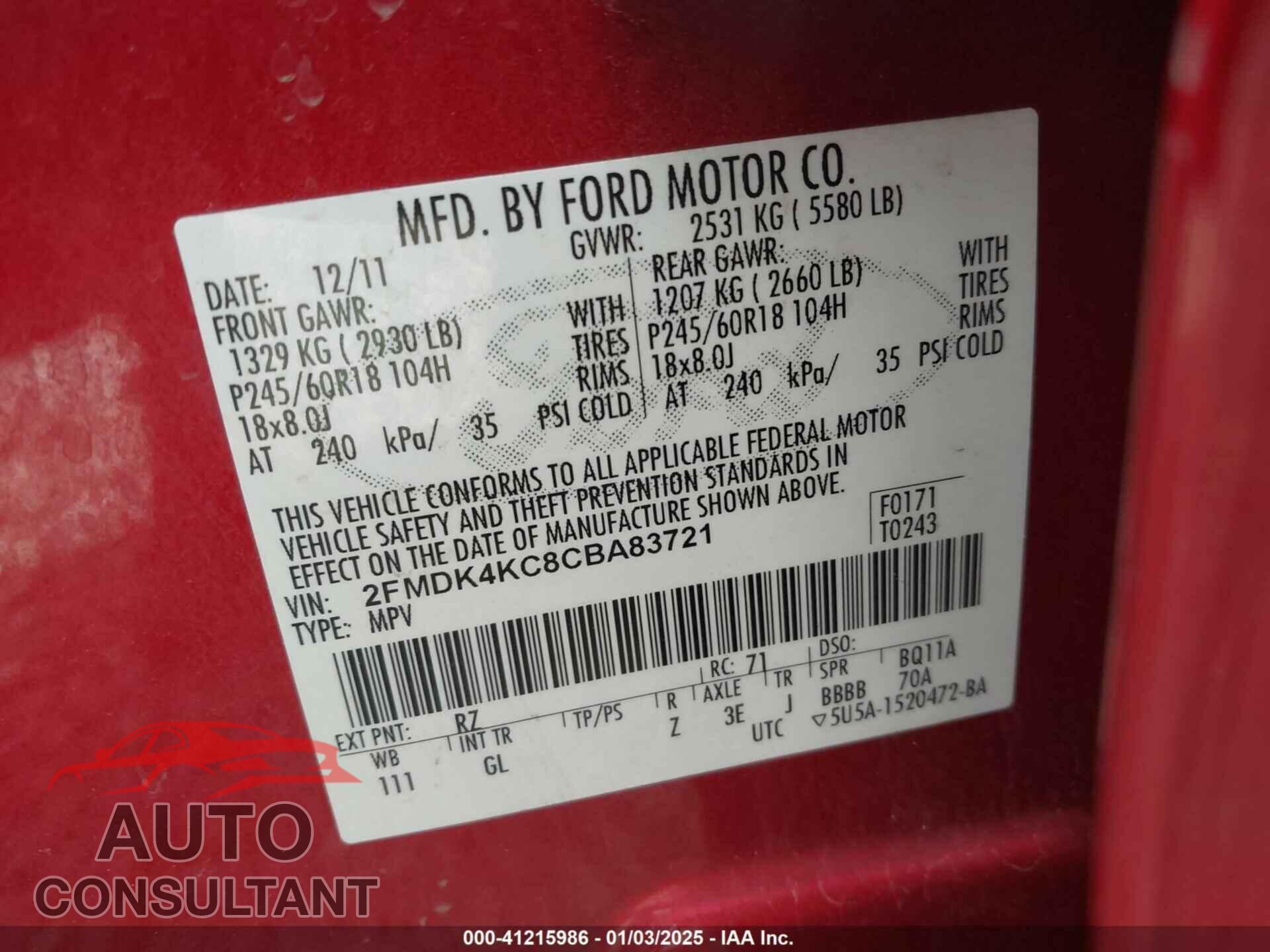 FORD EDGE 2012 - 2FMDK4KC8CBA83721
