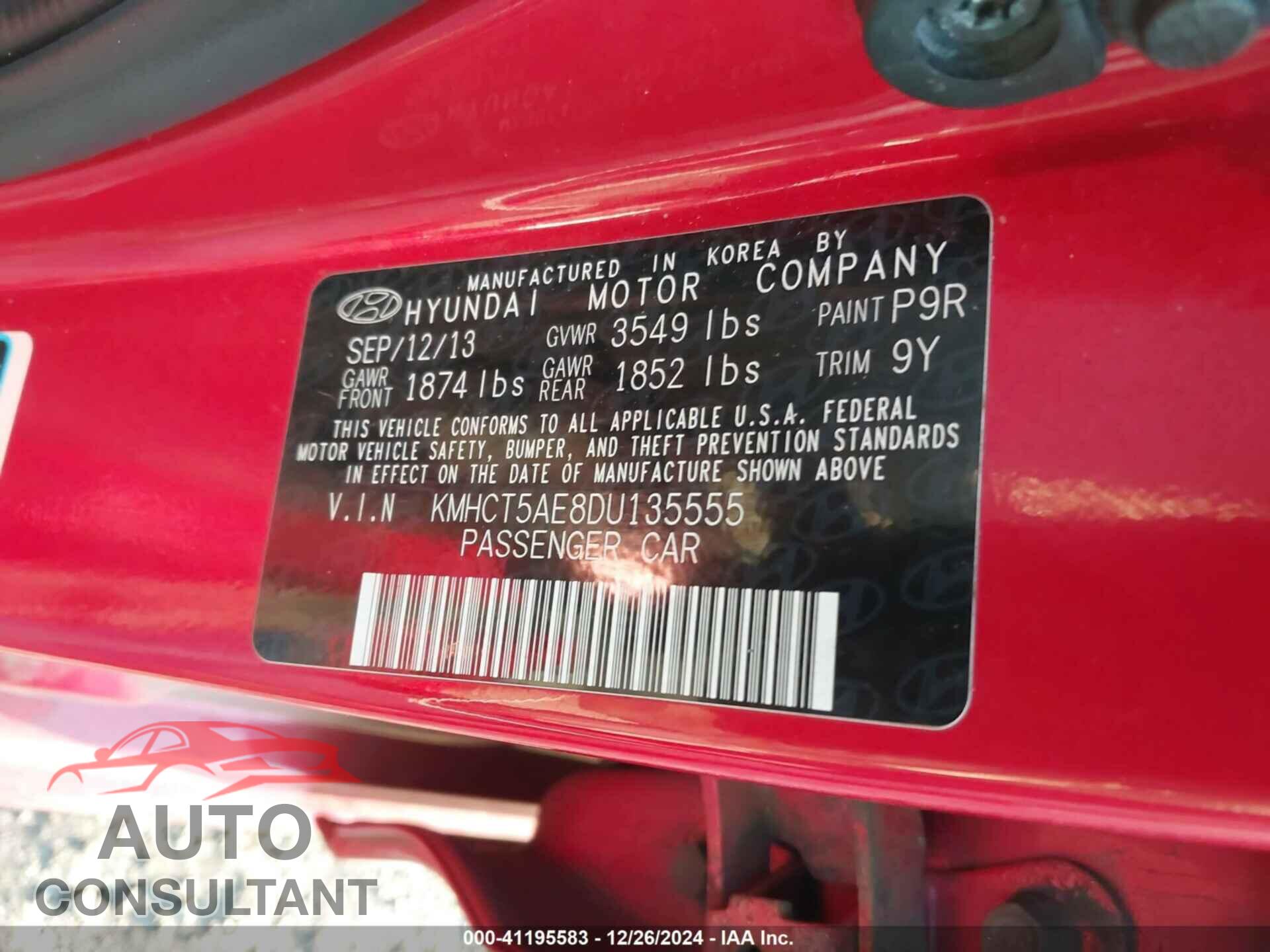 HYUNDAI ACCENT 2013 - KMHCT5AE8DU135555