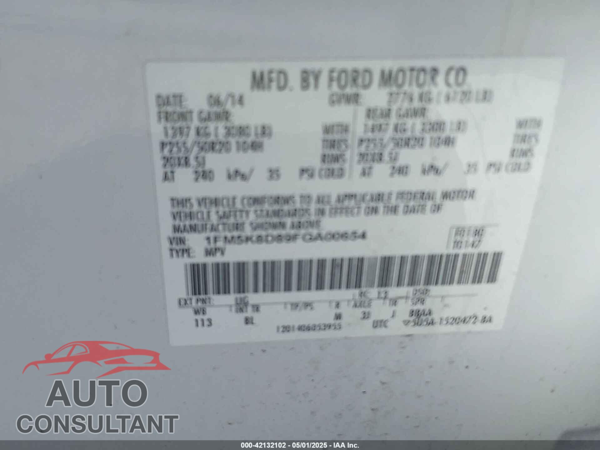 FORD EXPLORER 2015 - 1FM5K8D89FGA00654