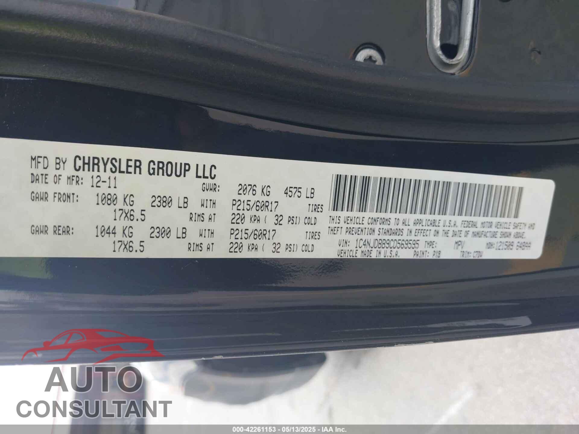 JEEP COMPASS 2012 - 1C4NJDBB9CD569595