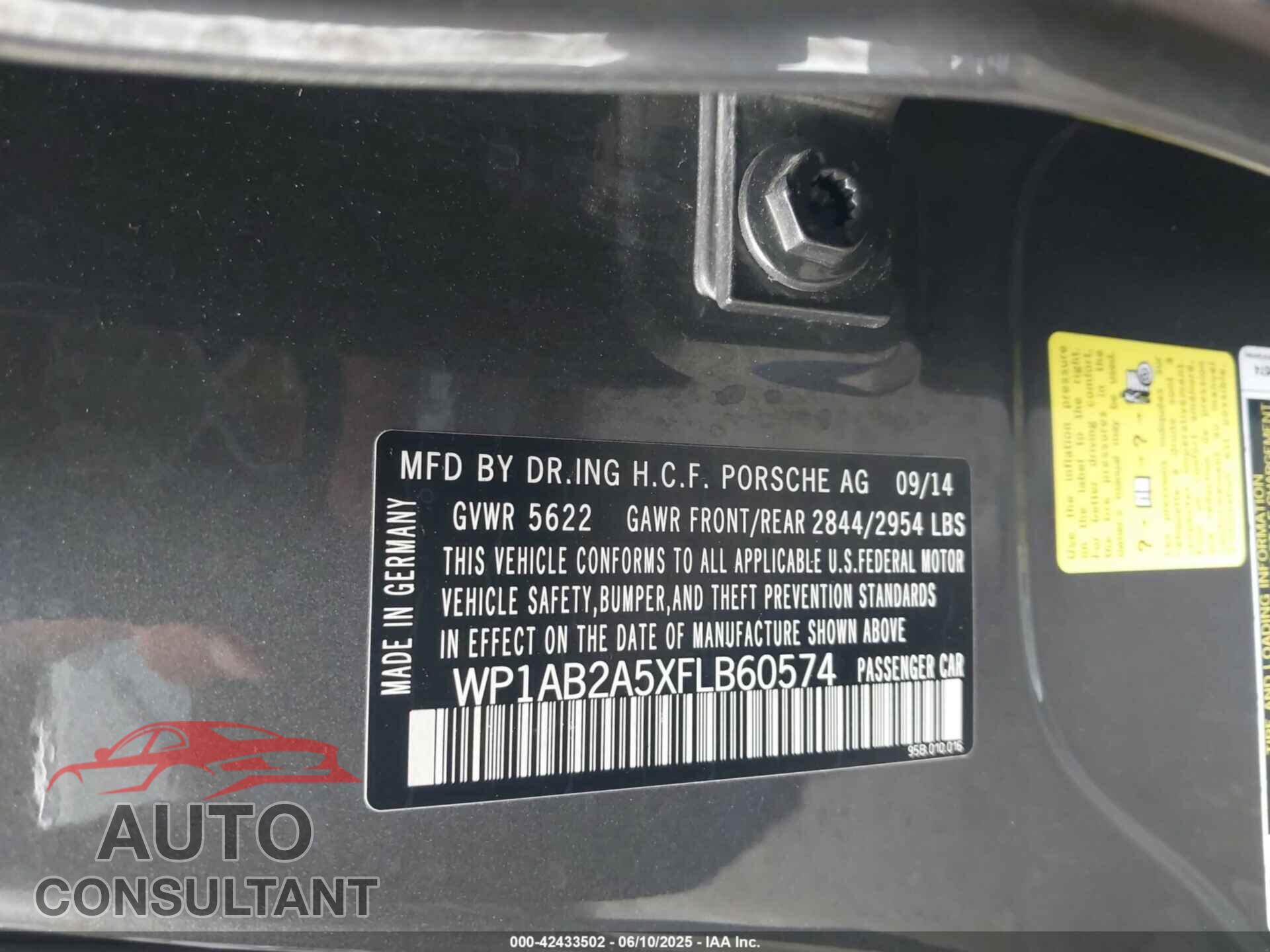 PORSCHE MACAN 2015 - WP1AB2A5XFLB60574
