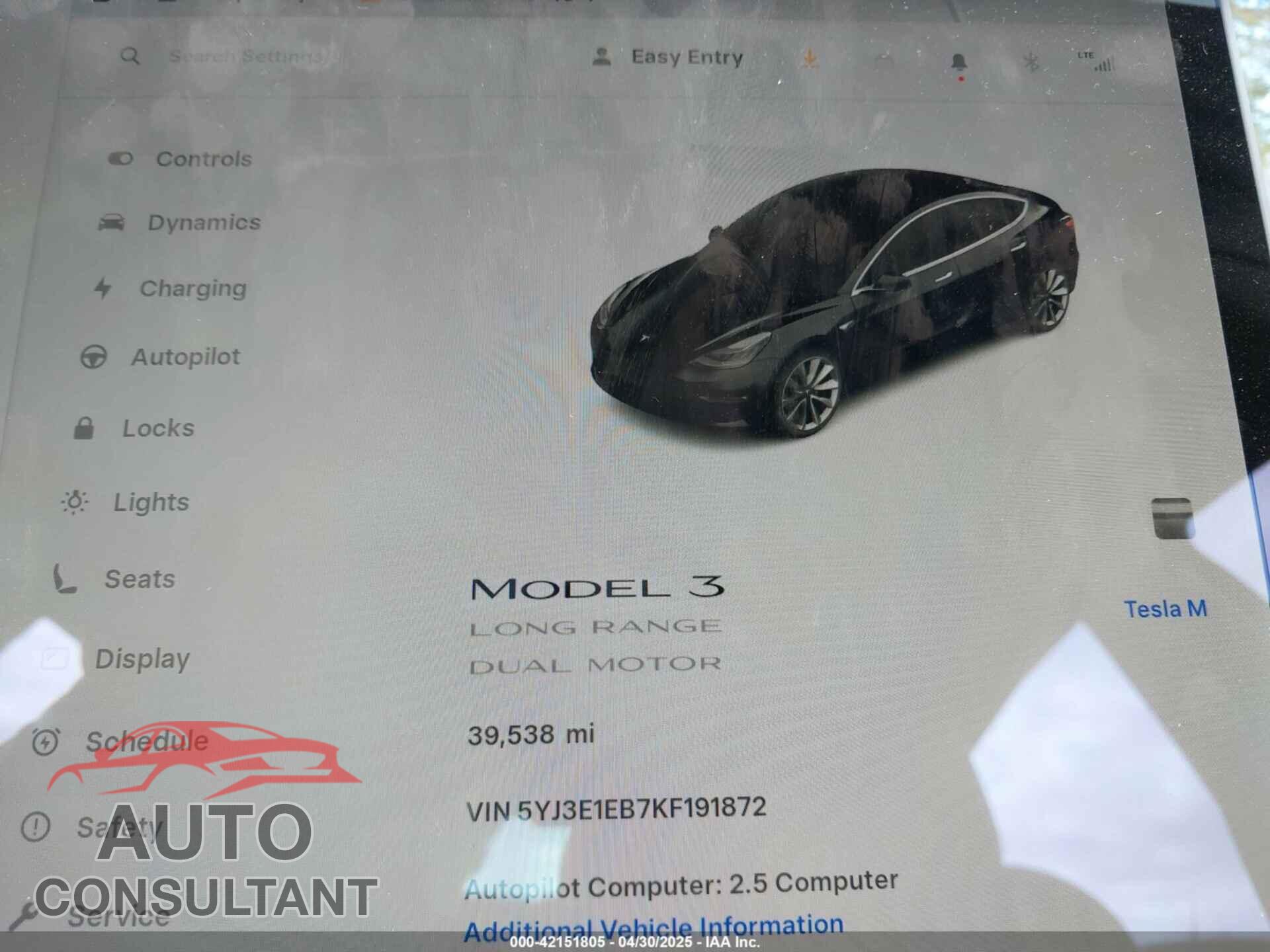 TESLA MODEL 3 2019 - 5YJ3E1EB7KF191872