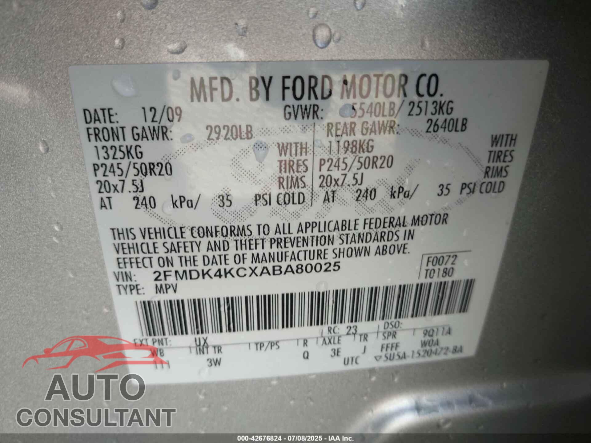 FORD EDGE 2010 - 2FMDK4KCXABA80025