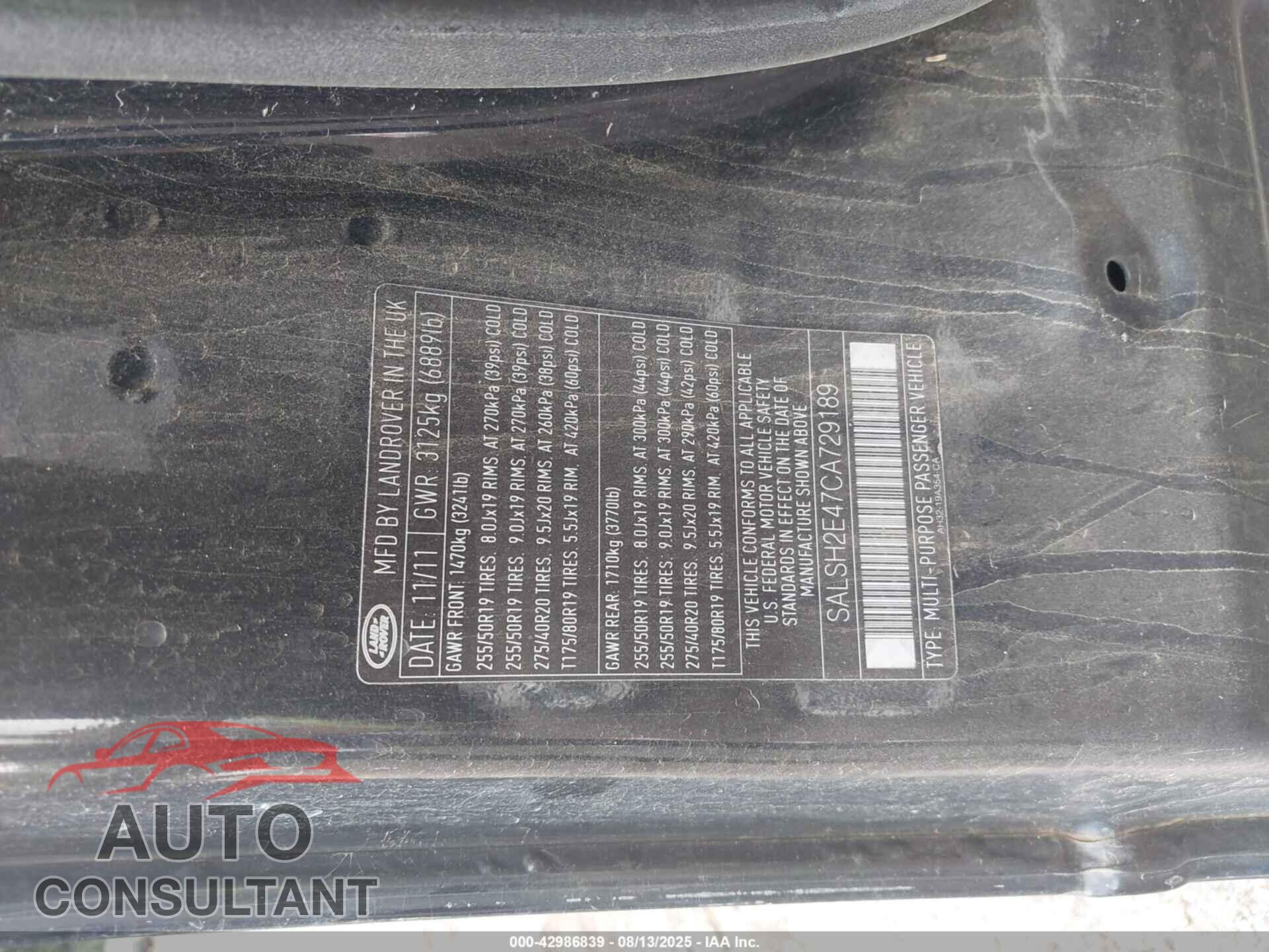 LAND ROVER RANGE ROVER SPORT 2012 - SALSH2E47CA729189