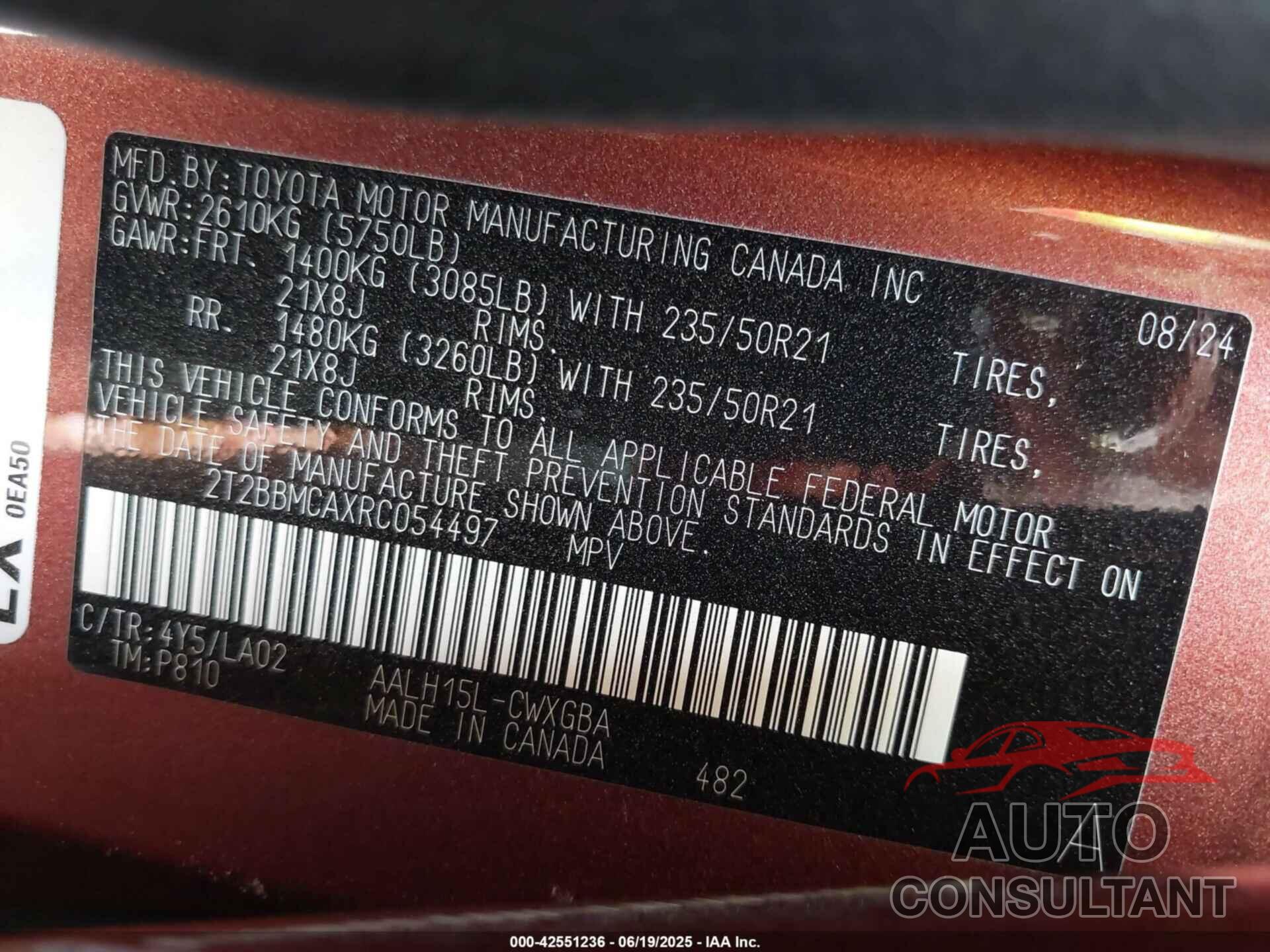 LEXUS RX 350H 2024 - 2T2BBMCAXRC054497