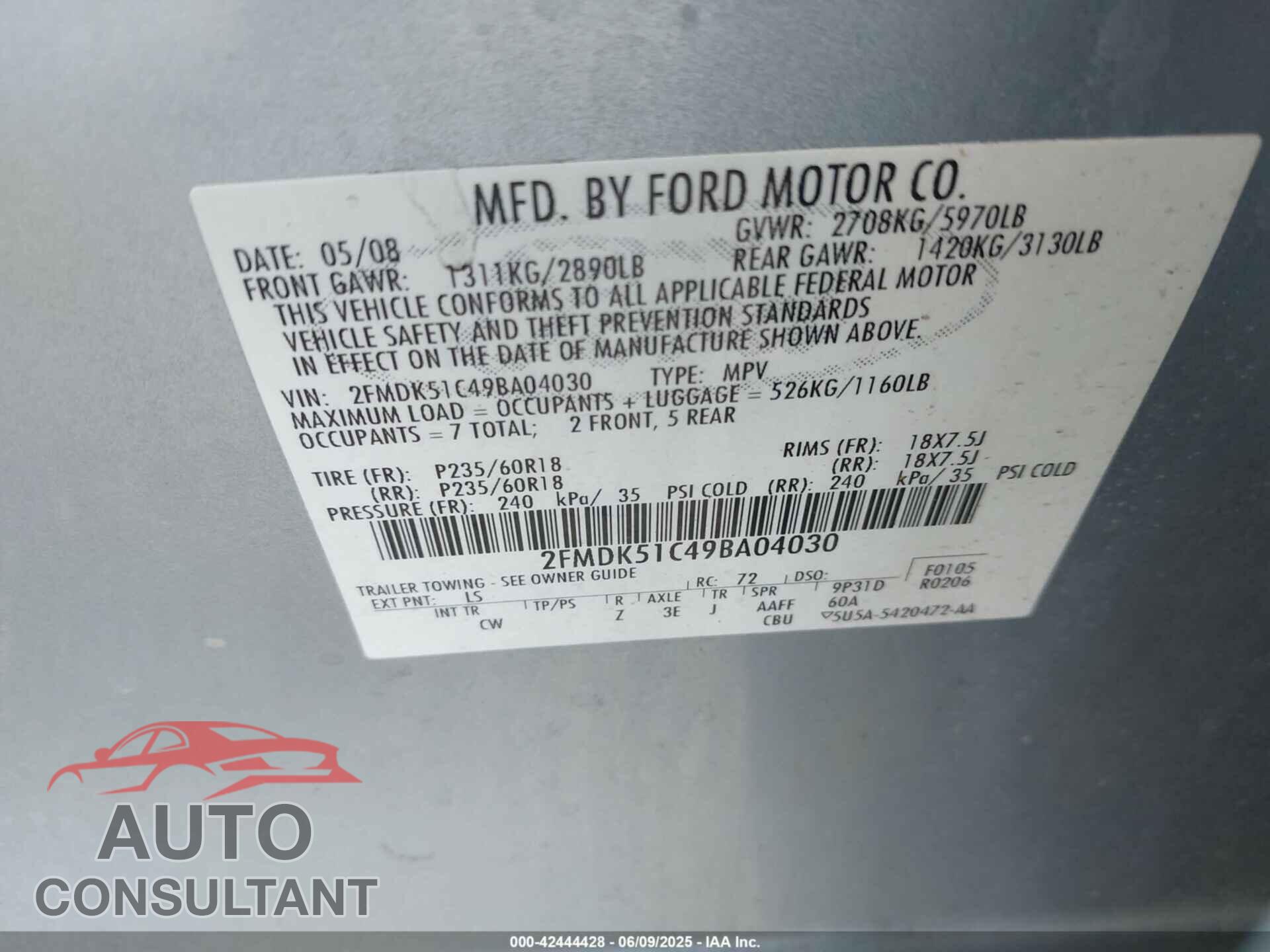 FORD FLEX 2009 - 2FMDK51C49BA04030
