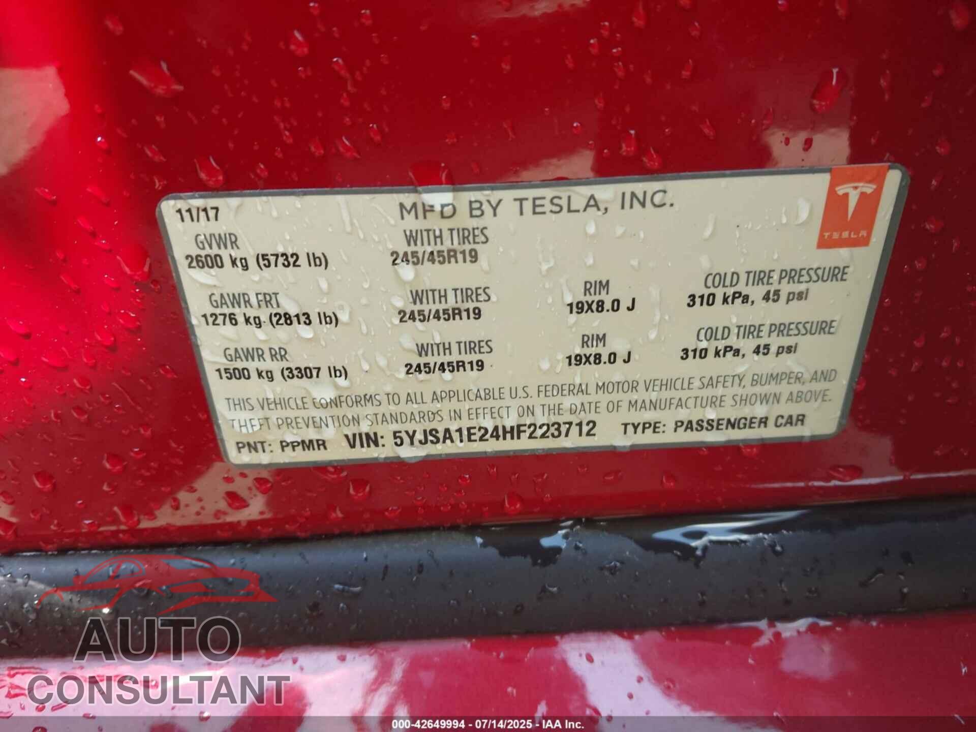 TESLA MODEL S 2017 - 5YJSA1E24HF223712