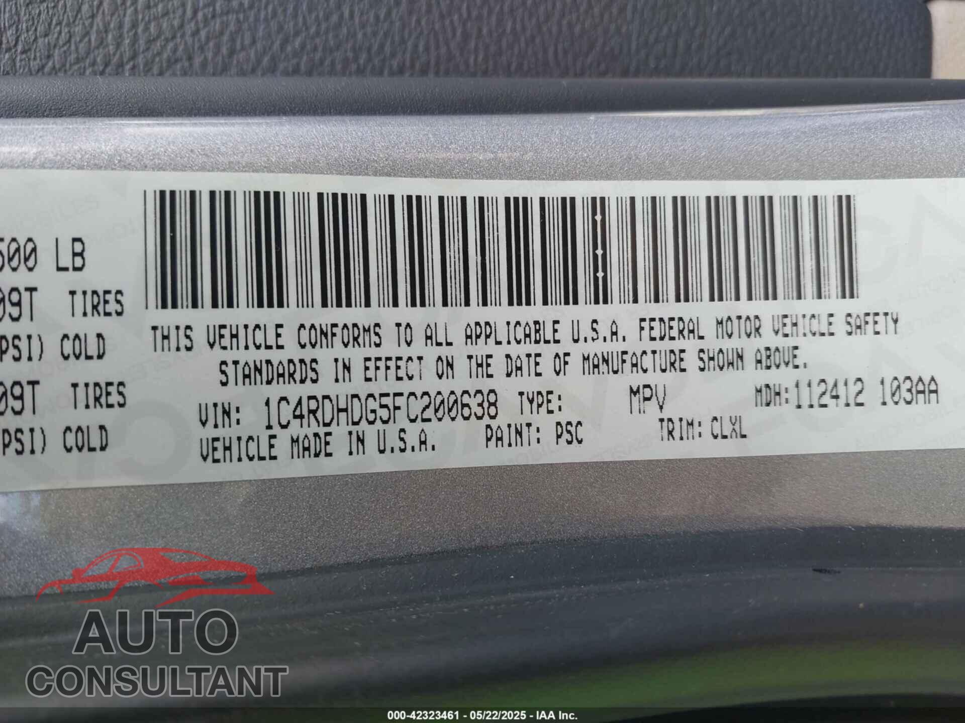 DODGE DURANGO 2015 - 1C4RDHDG5FC200638