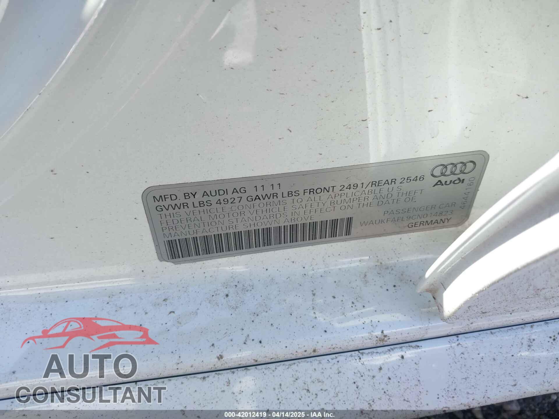 AUDI A4 2012 - WAUKFAFL9CN014823