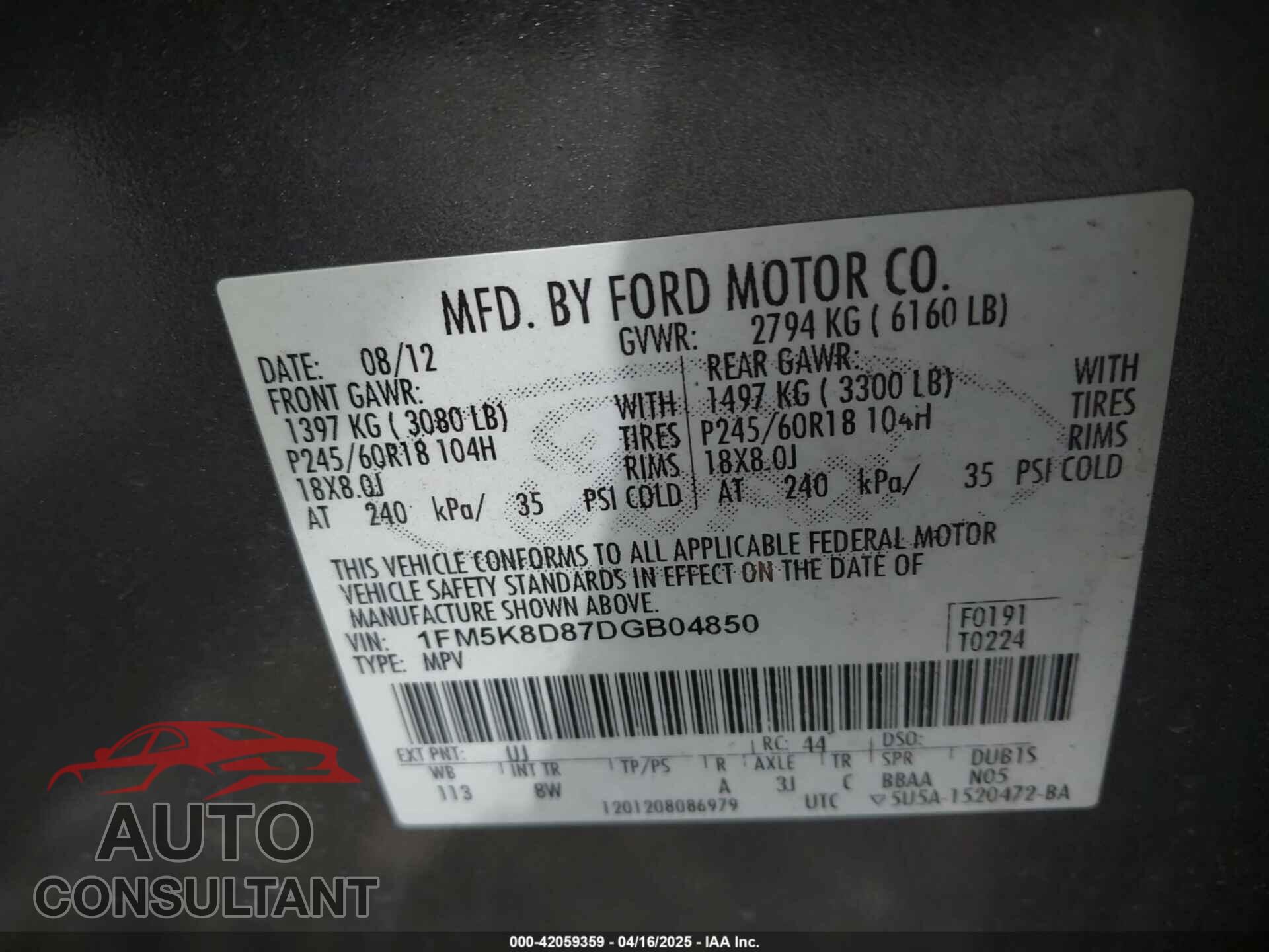 FORD EXPLORER 2013 - 1FM5K8D87DGB04850