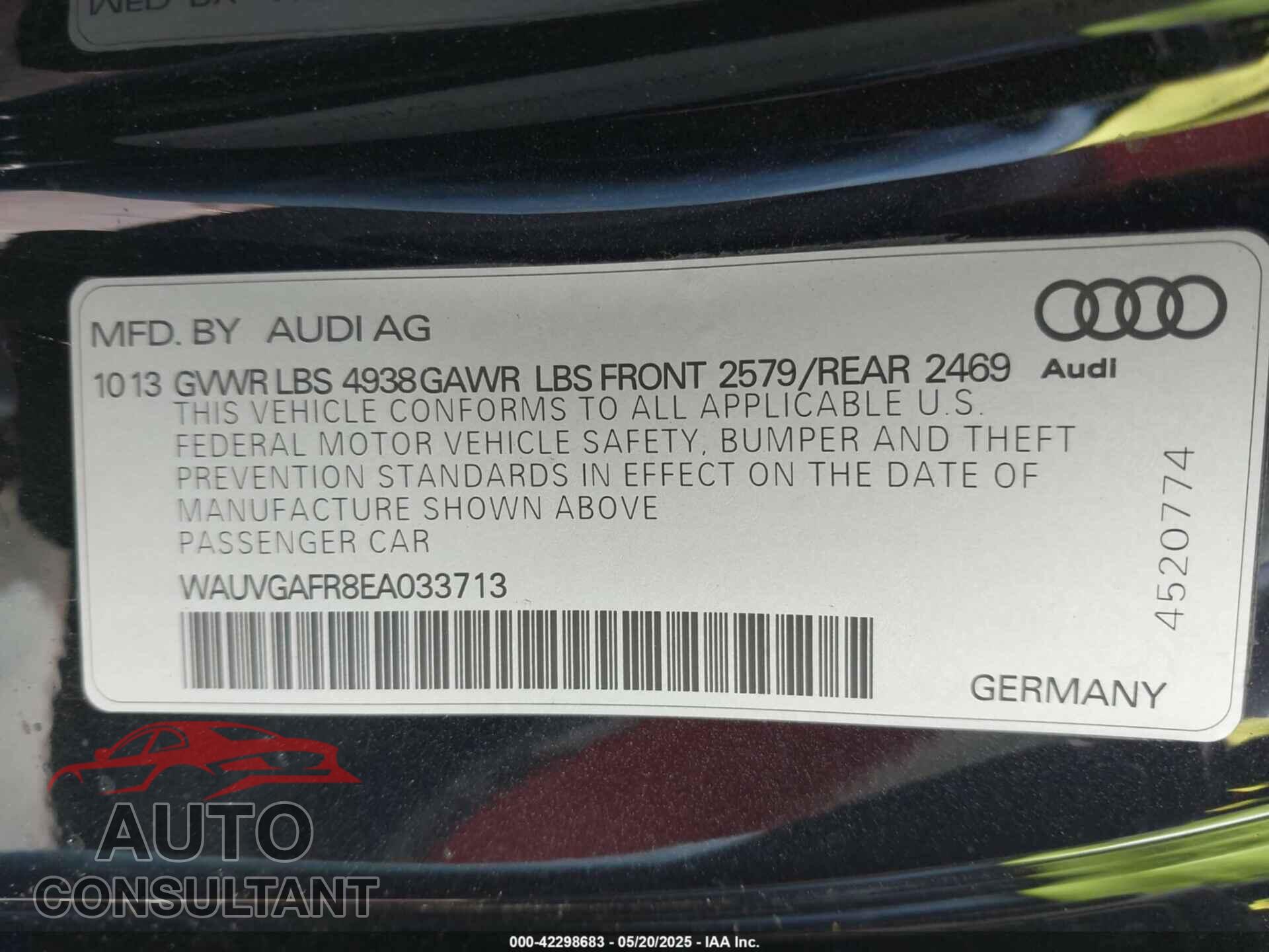 AUDI S5 2014 - WAUVGAFR8EA033713