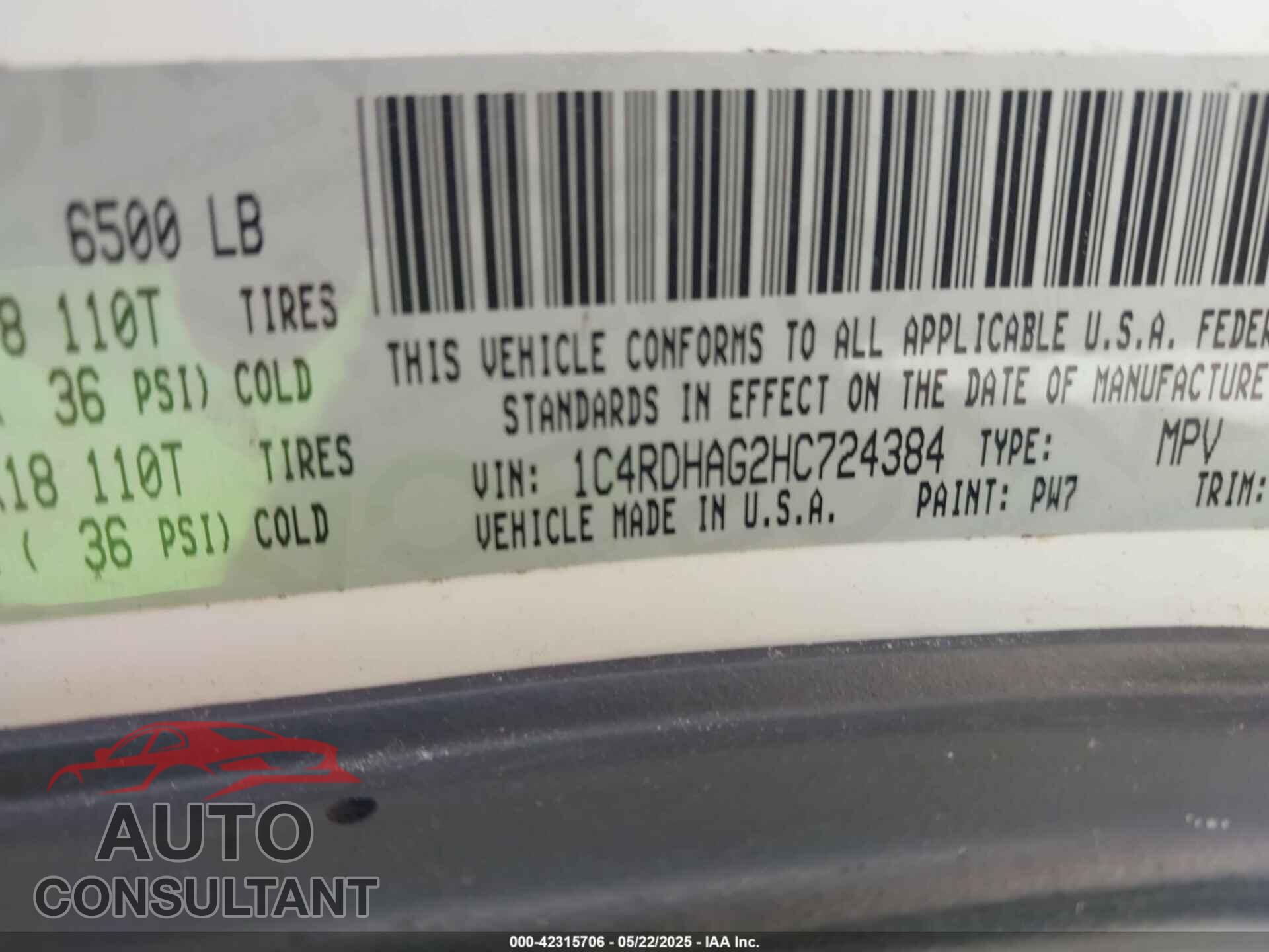 DODGE DURANGO 2017 - 1C4RDHAG2HC724384