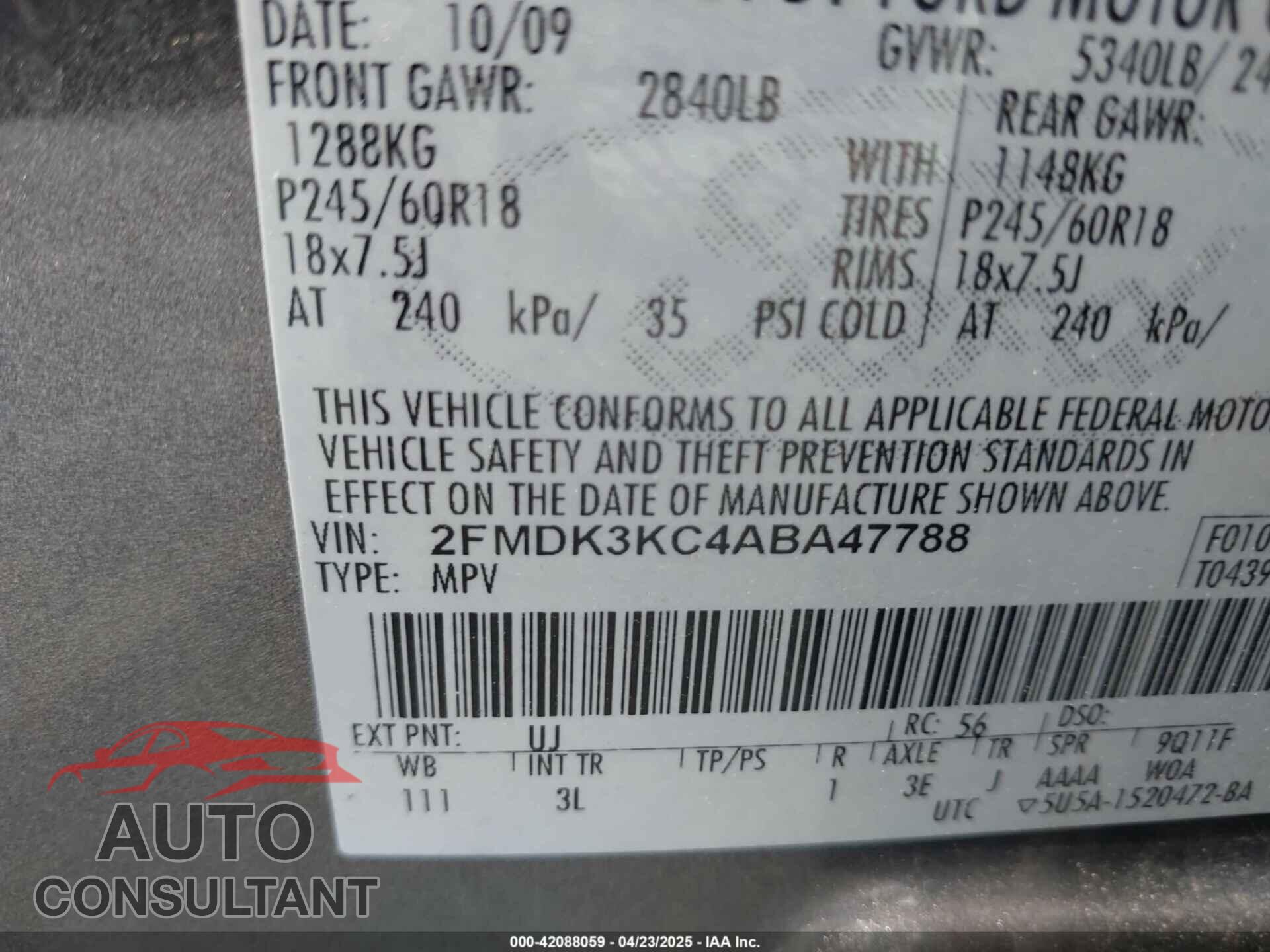 FORD EDGE 2010 - 2FMDK3KC4ABA47788