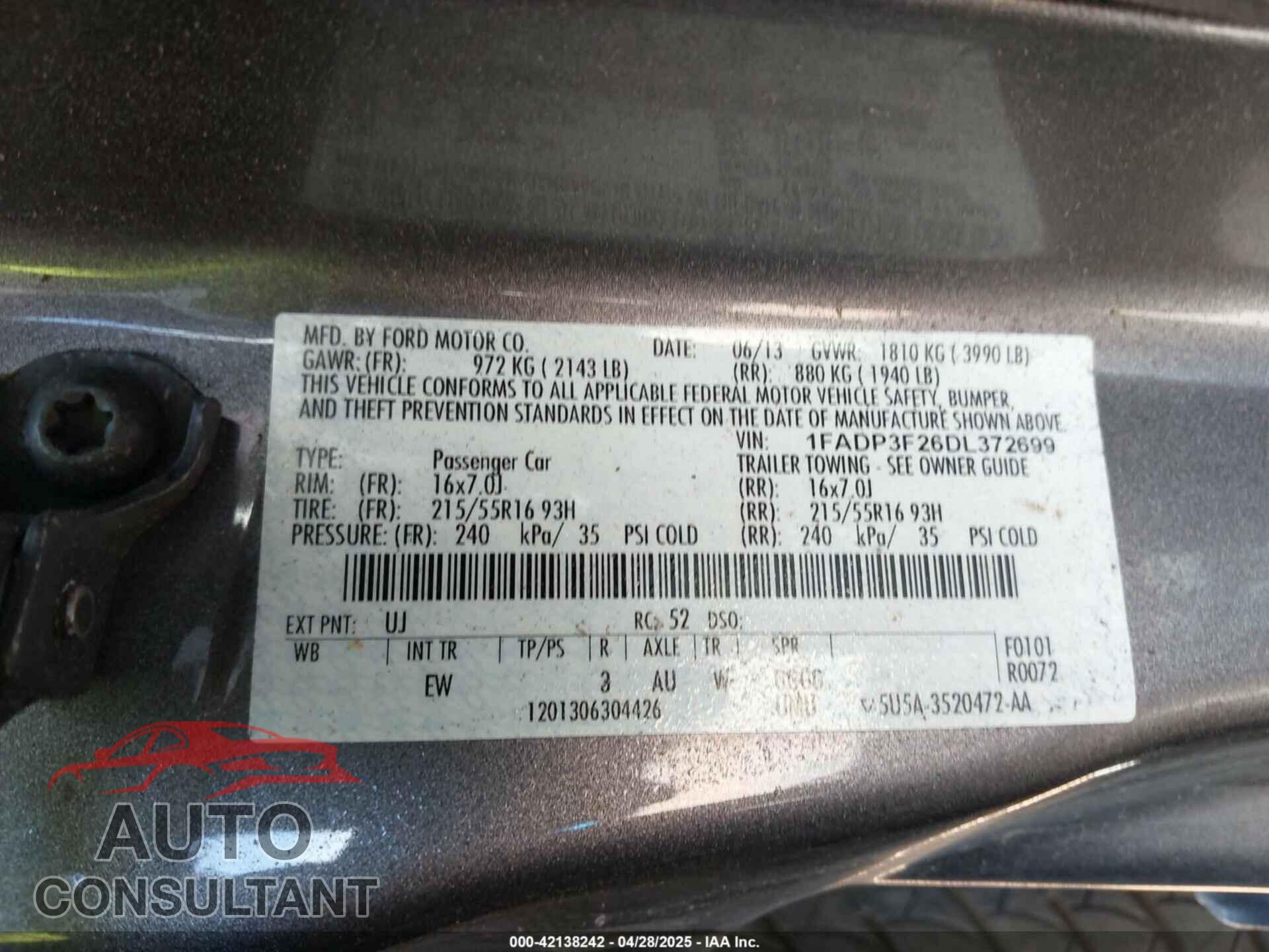 FORD FOCUS 2013 - 1FADP3F26DL372699
