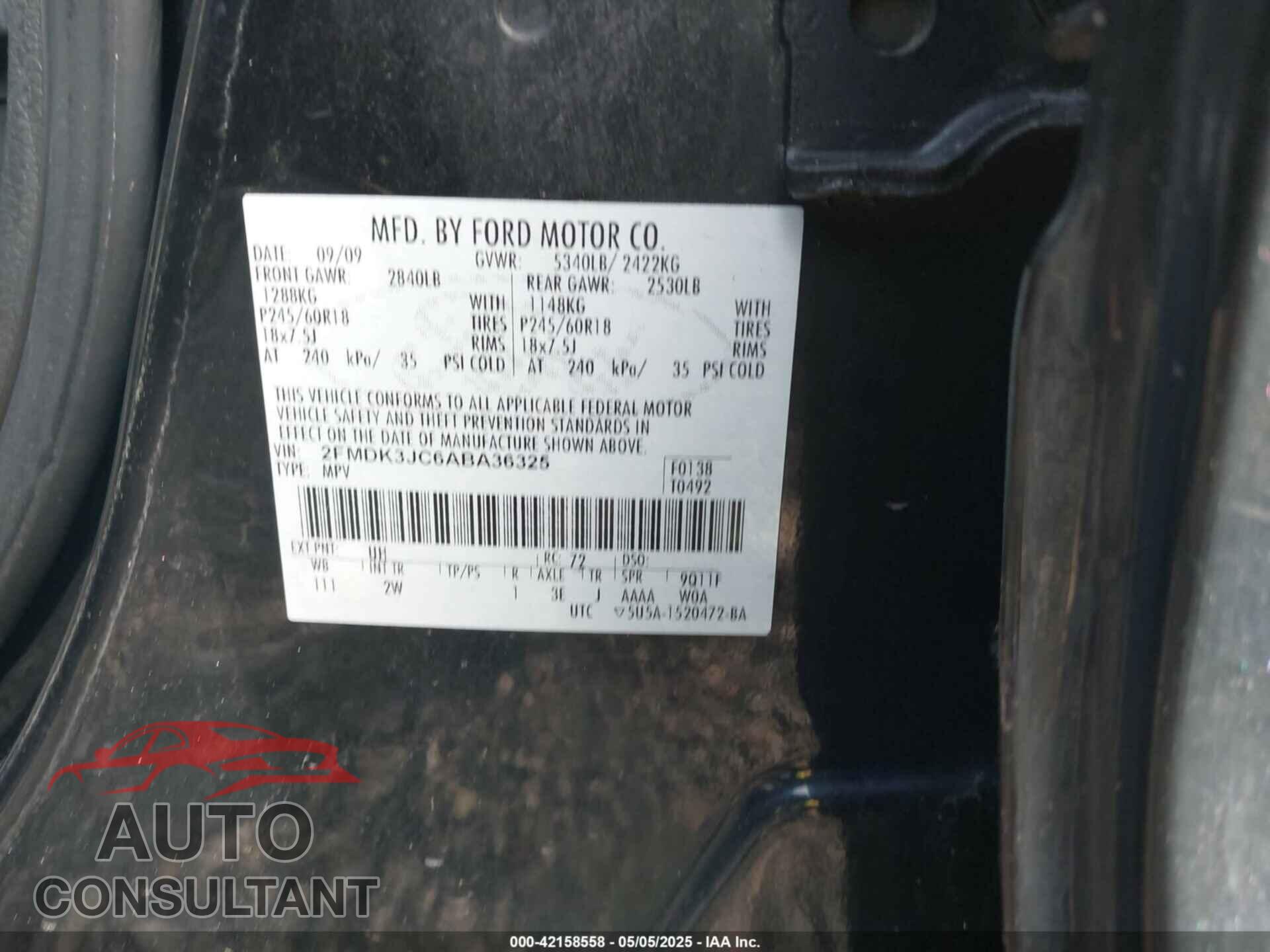 FORD EDGE 2010 - 2FMDK3JC6ABA36325