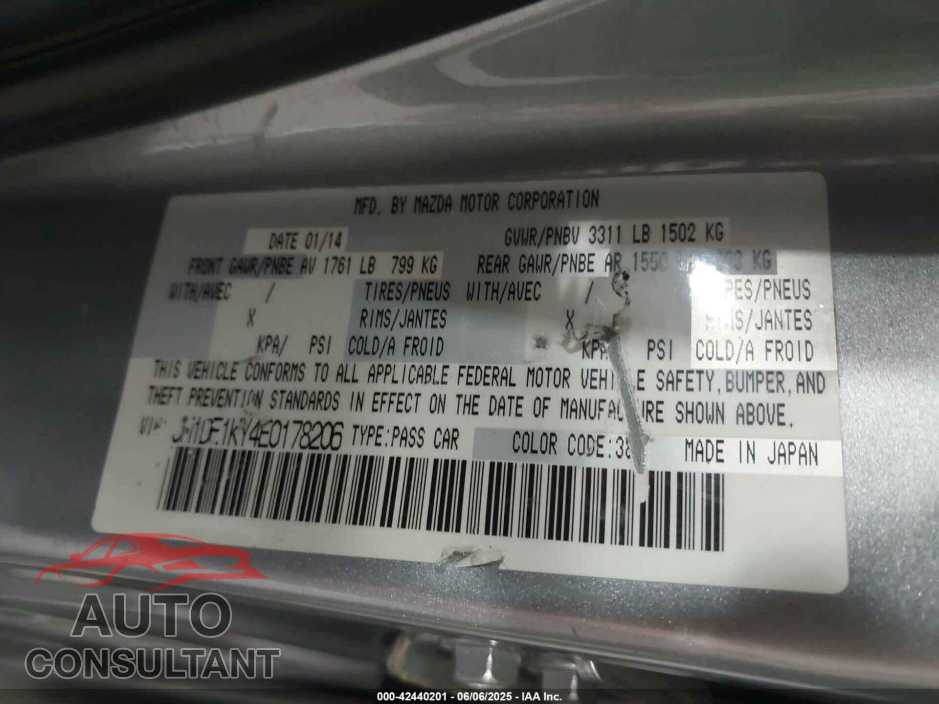 MAZDA MAZDA2 2014 - JM1DE1KY4E0178206