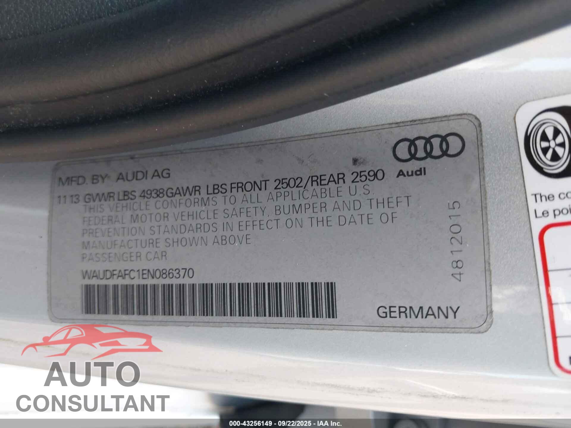 AUDI A6 2014 - WAUDFAFC1EN086370