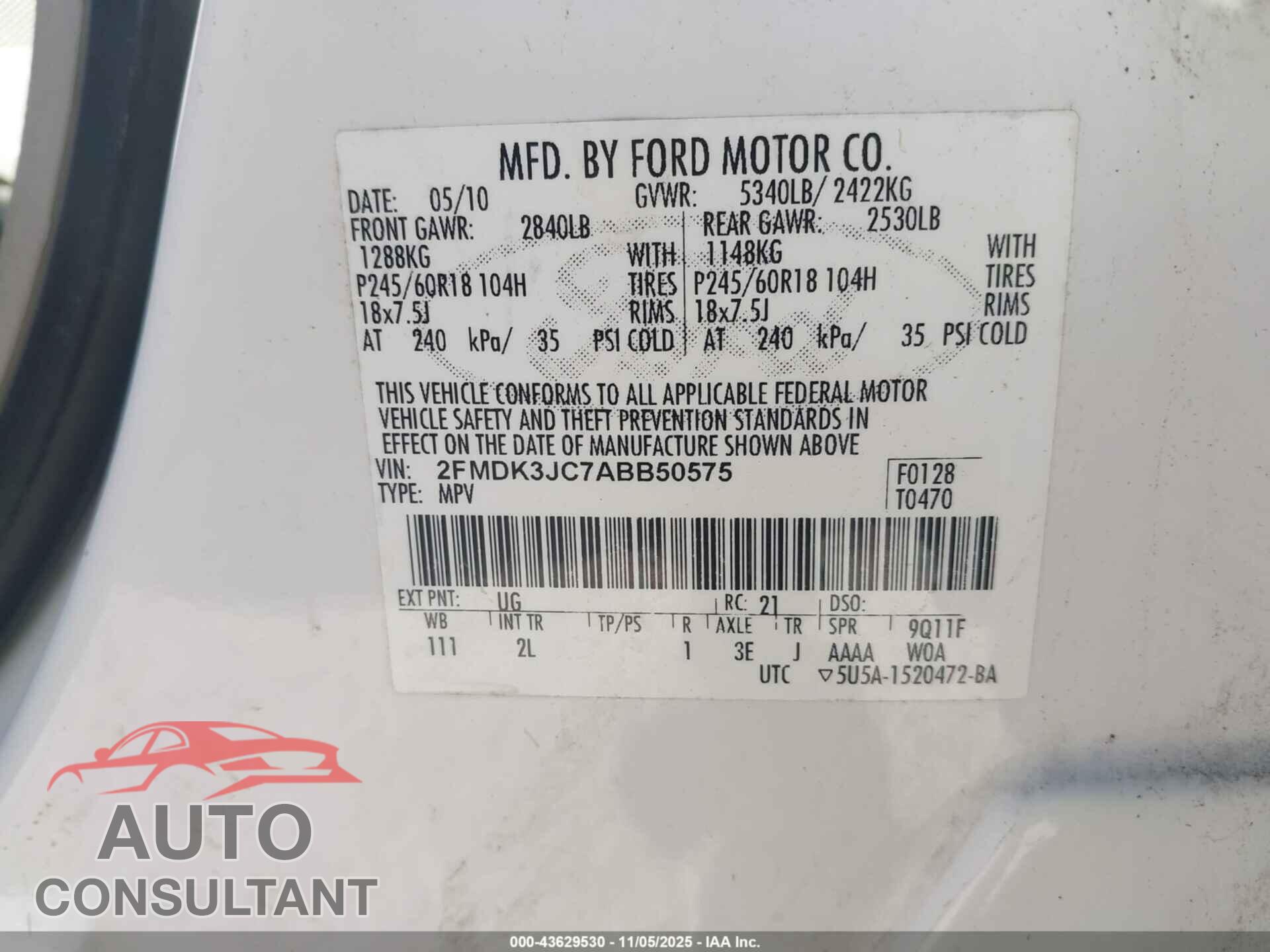 FORD EDGE 2010 - 2FMDK3JC7ABB50575