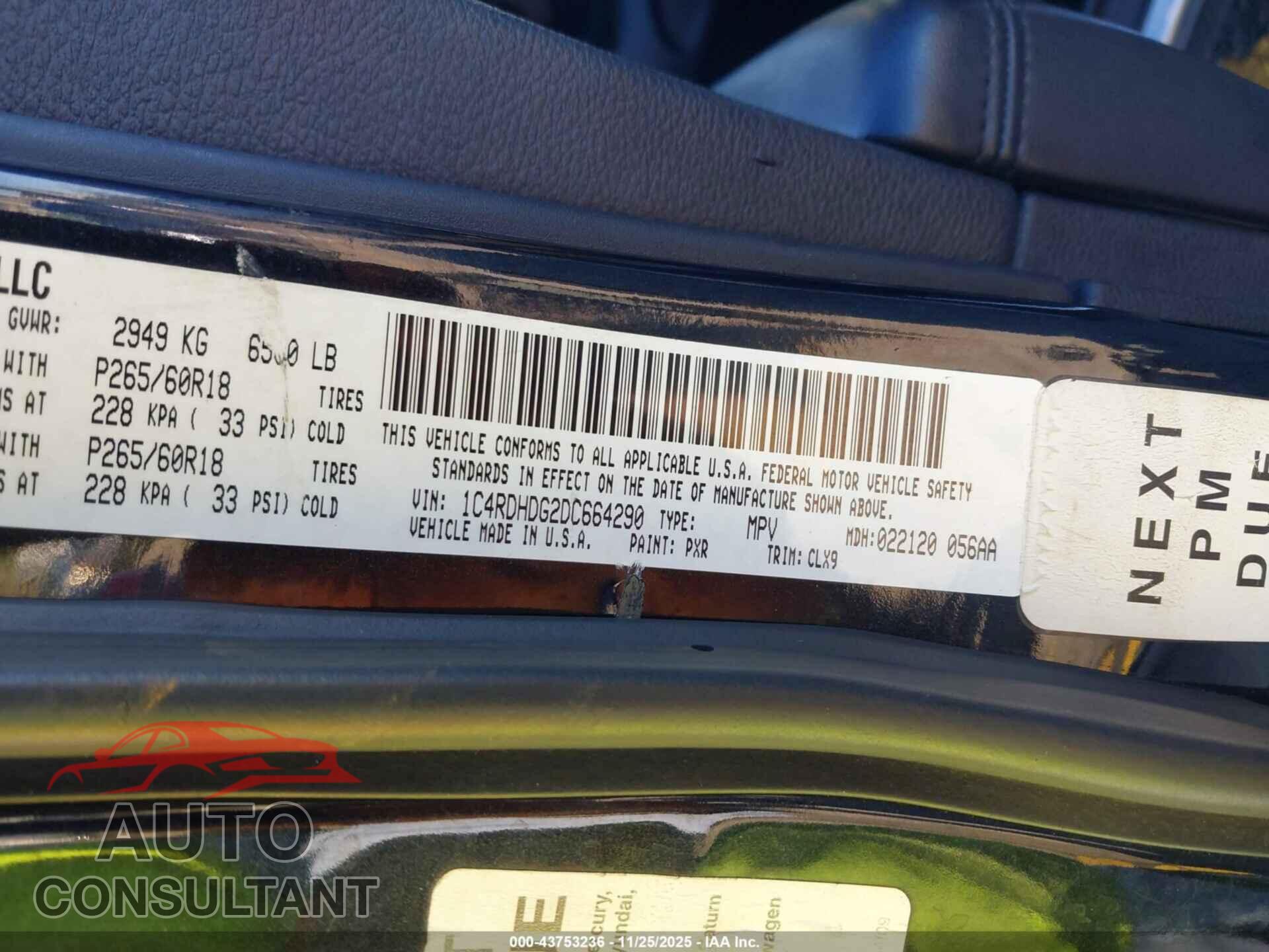 DODGE DURANGO 2013 - 1C4RDHDG2DC664290