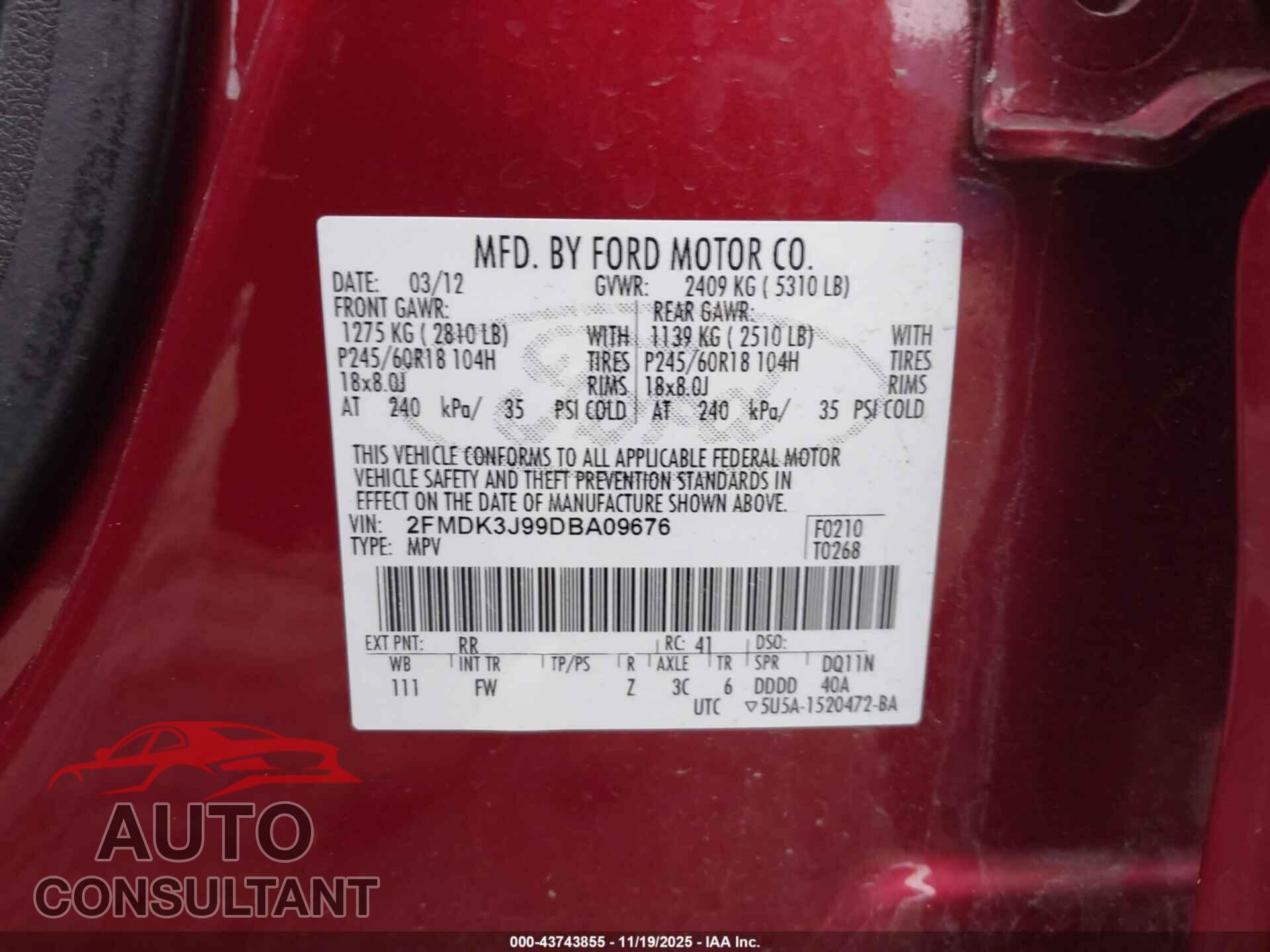 FORD EDGE 2013 - 2FMDK3J99DBA09676
