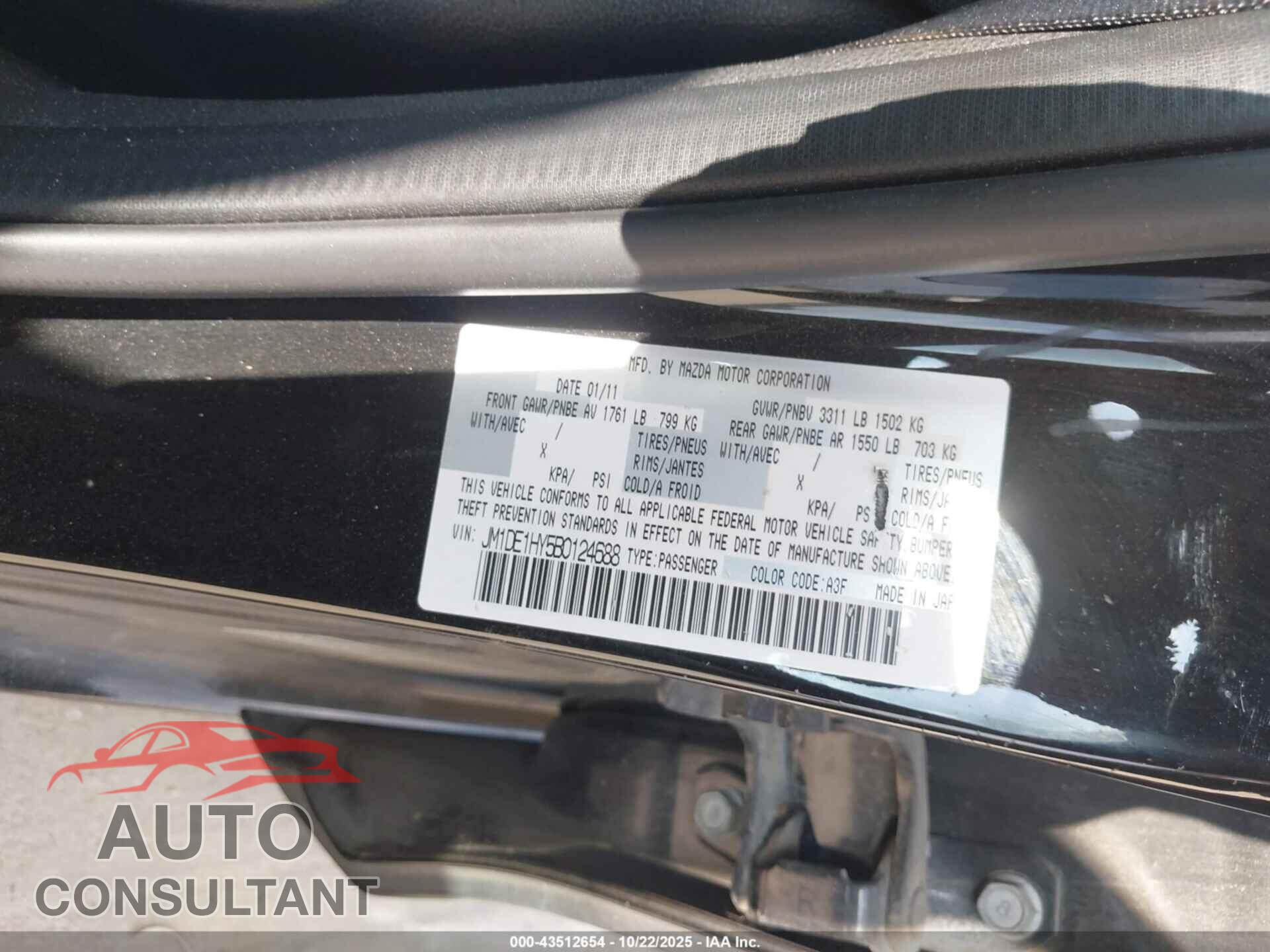MAZDA MAZDA2 2011 - JM1DE1HY5B0124688