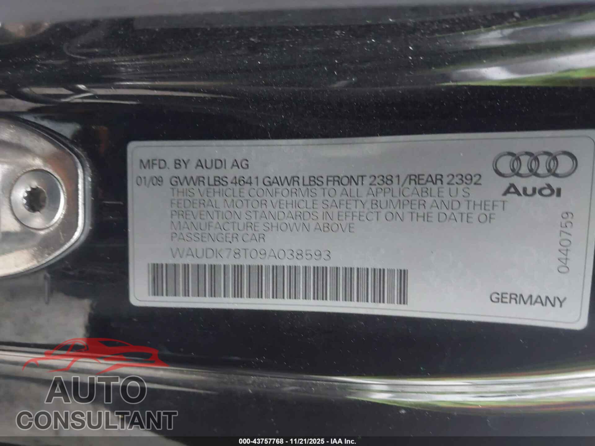 AUDI A5 2009 - WAUDK78T09A038593