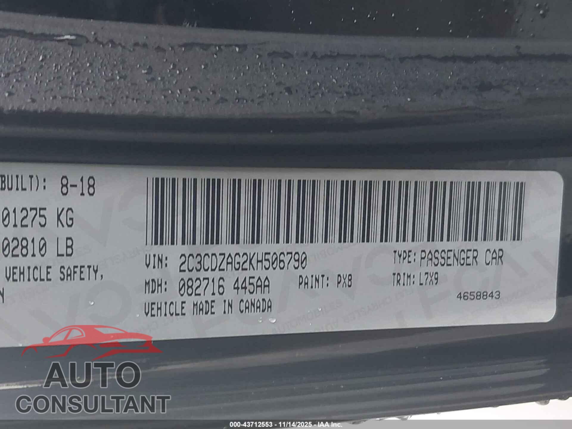 DODGE CHALLENGER 2019 - 2C3CDZAG2KH506790