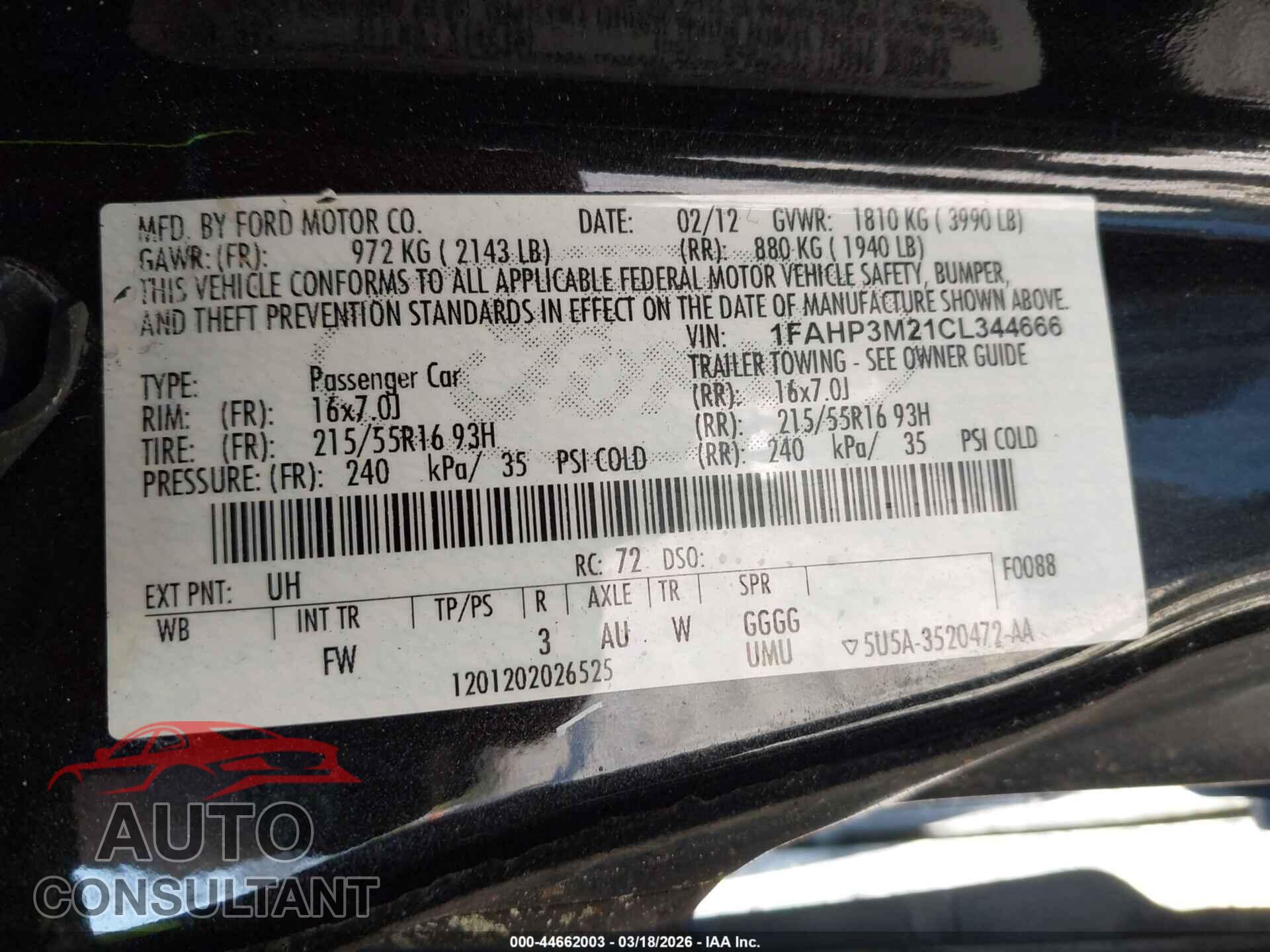 FORD FOCUS 2012 - 1FAHP3M21CL344666