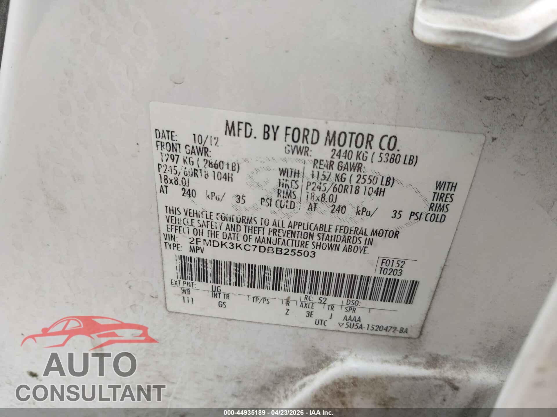 FORD EDGE 2013 - 2FMDK3KC7DBB25503