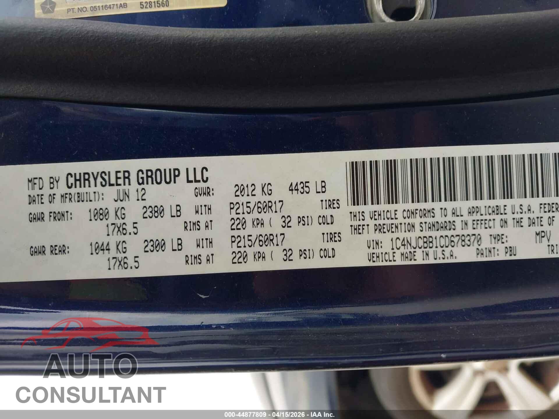 JEEP COMPASS 2012 - 1C4NJCBB1CD678370