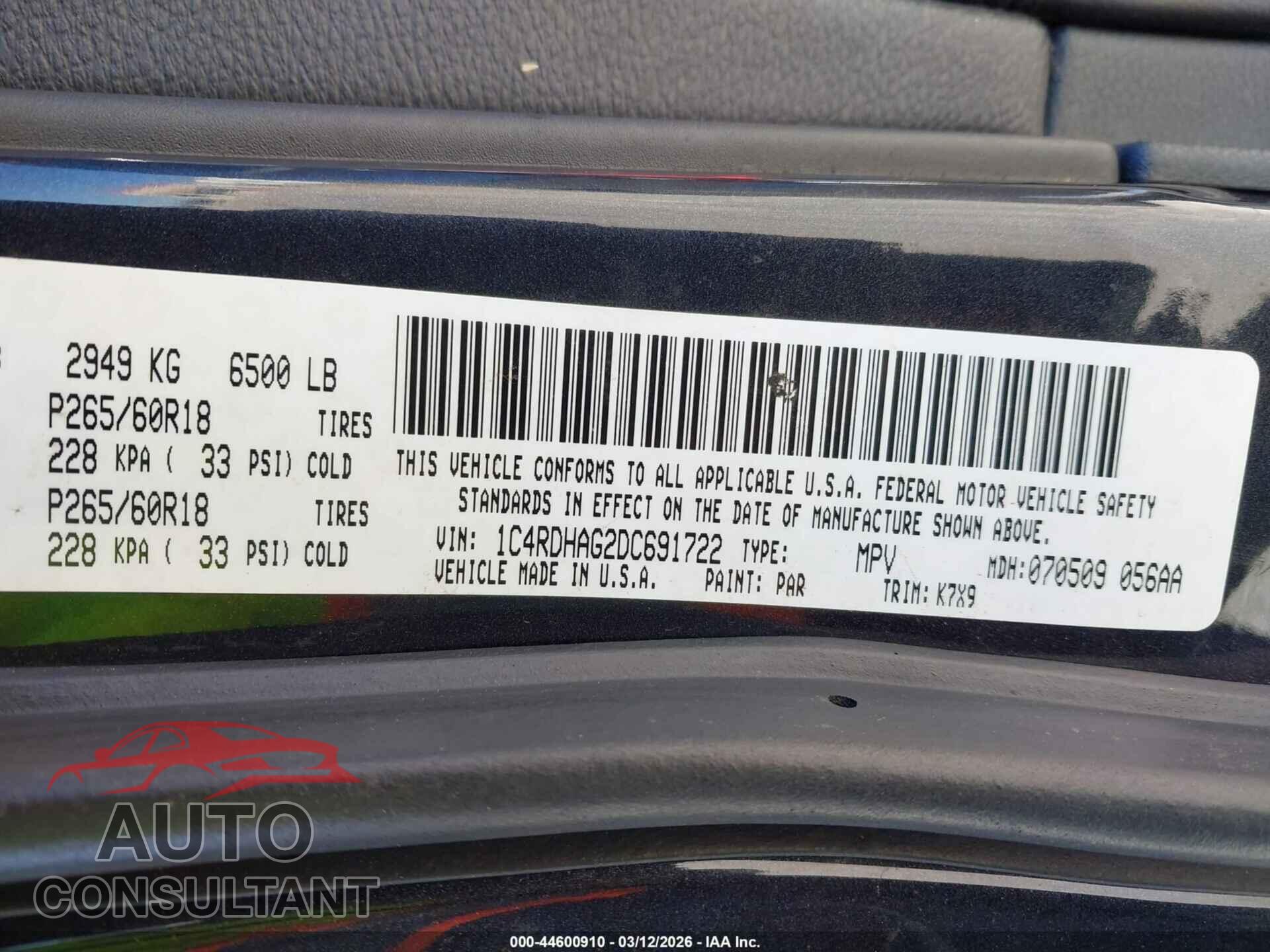 DODGE DURANGO 2013 - 1C4RDHAG2DC691722