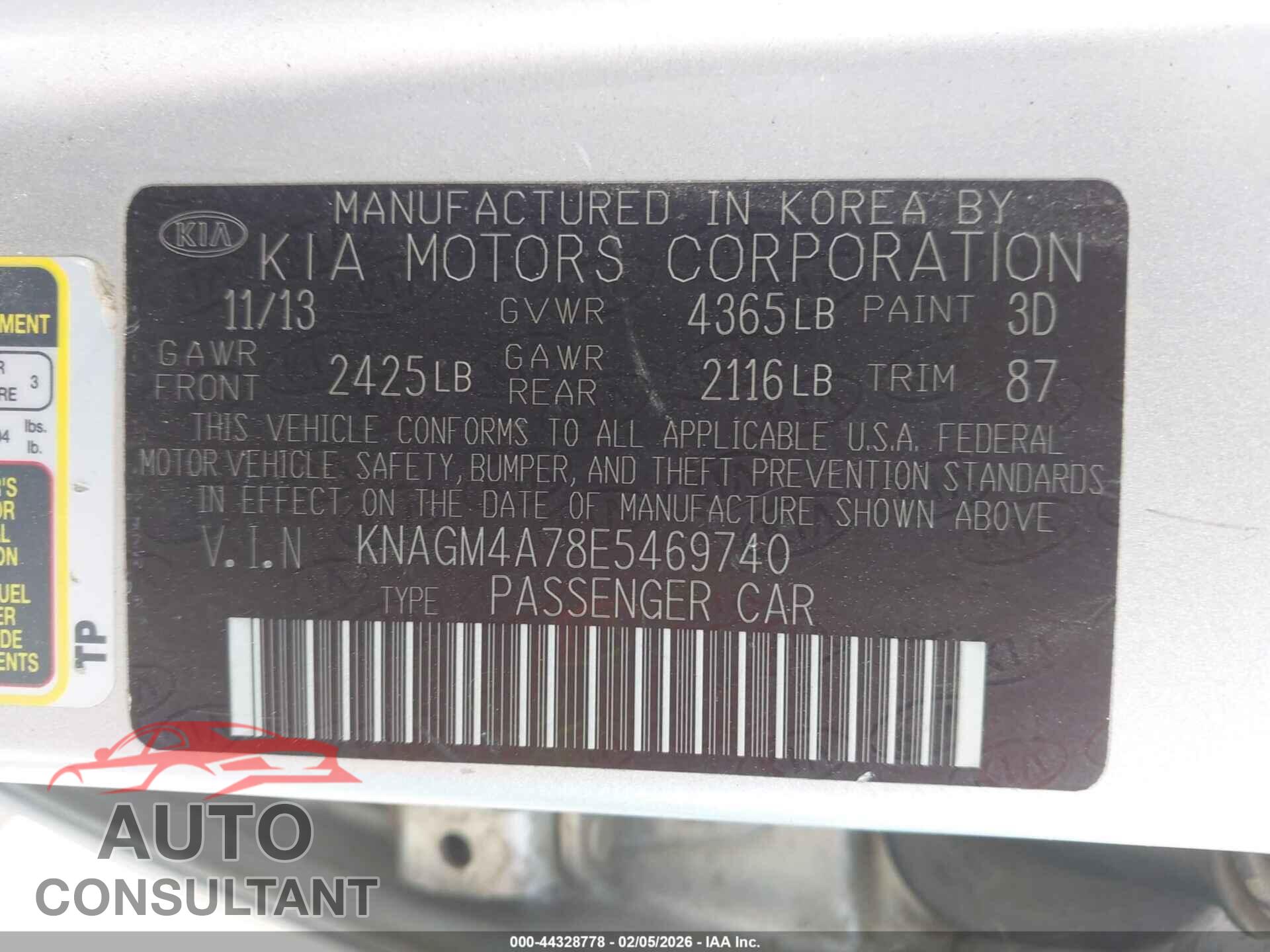 KIA OPTIMA 2014 - KNAGM4A78E5469740