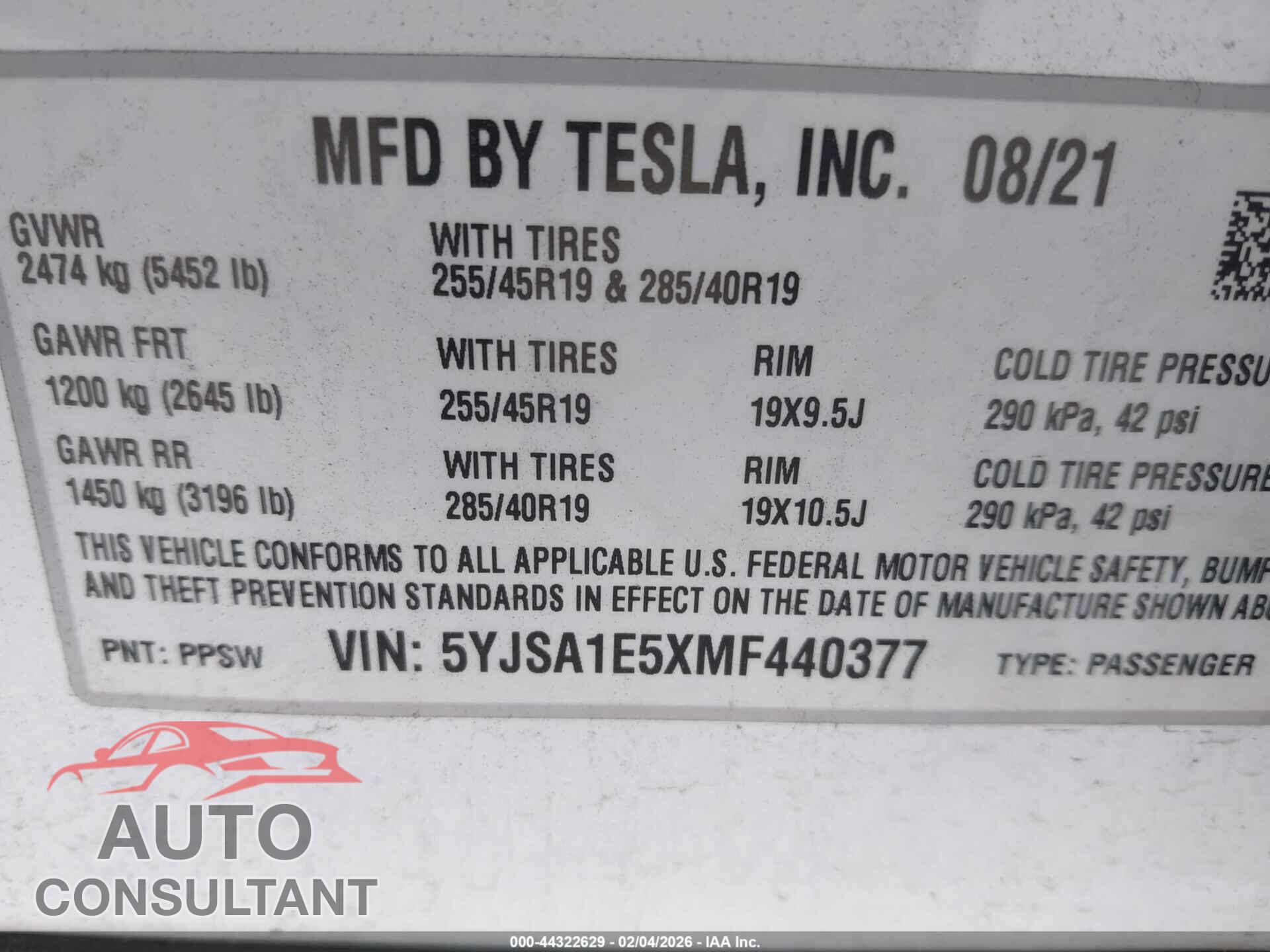 TESLA MODEL S 2021 - 5YJSA1E5XMF440377