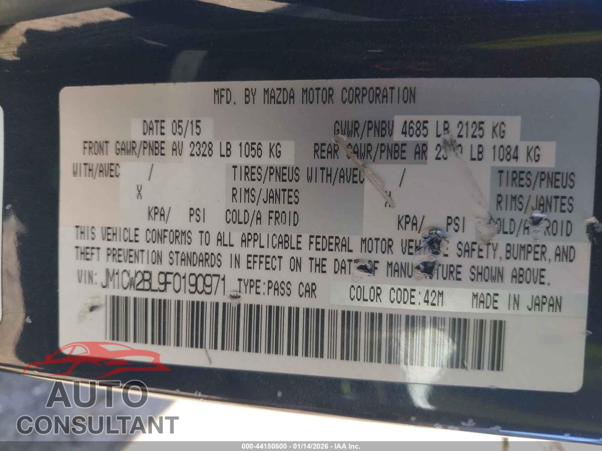 MAZDA MAZDA5 2015 - JM1CW2BL9F0190971