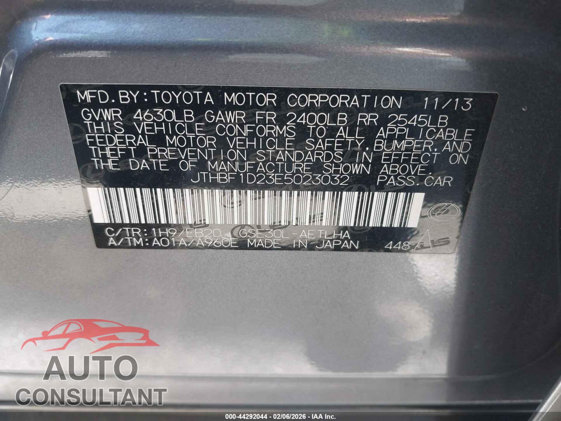 LEXUS IS 250 2014 - JTHBF1D23E5023032