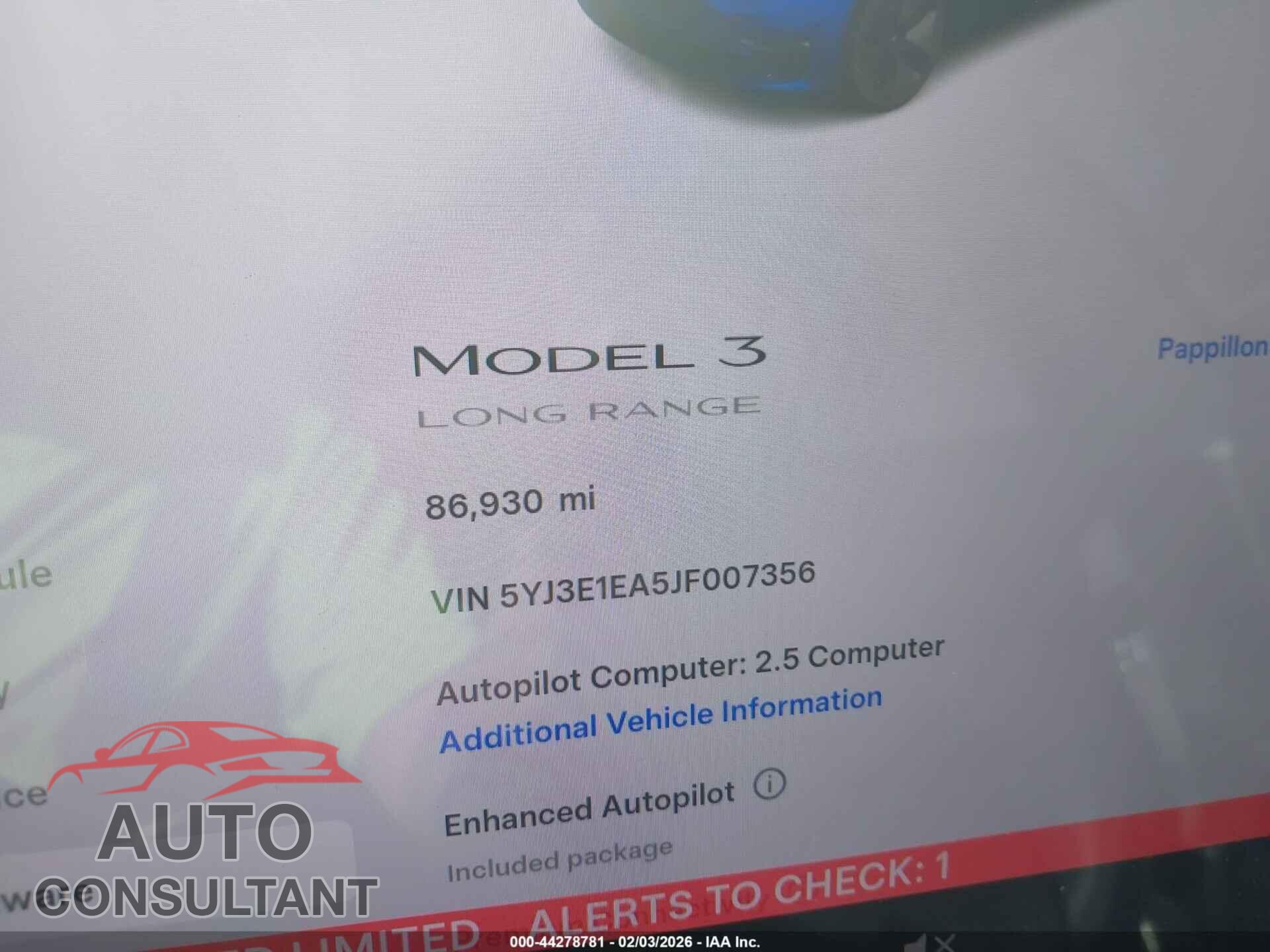 TESLA MODEL 3 2018 - 5YJ3E1EA5JF007356