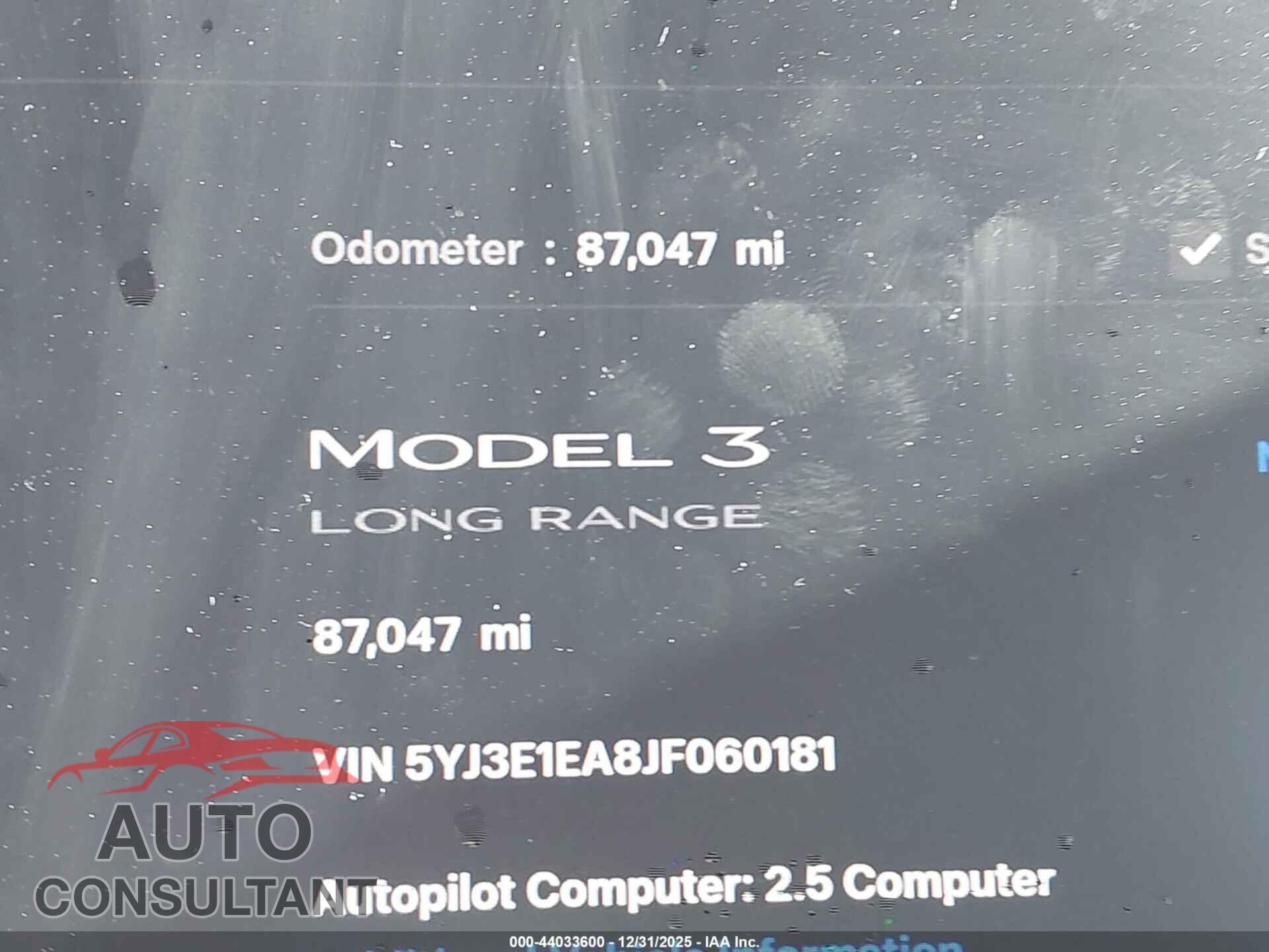 TESLA MODEL 3 2018 - 5YJ3E1EA8JF060181