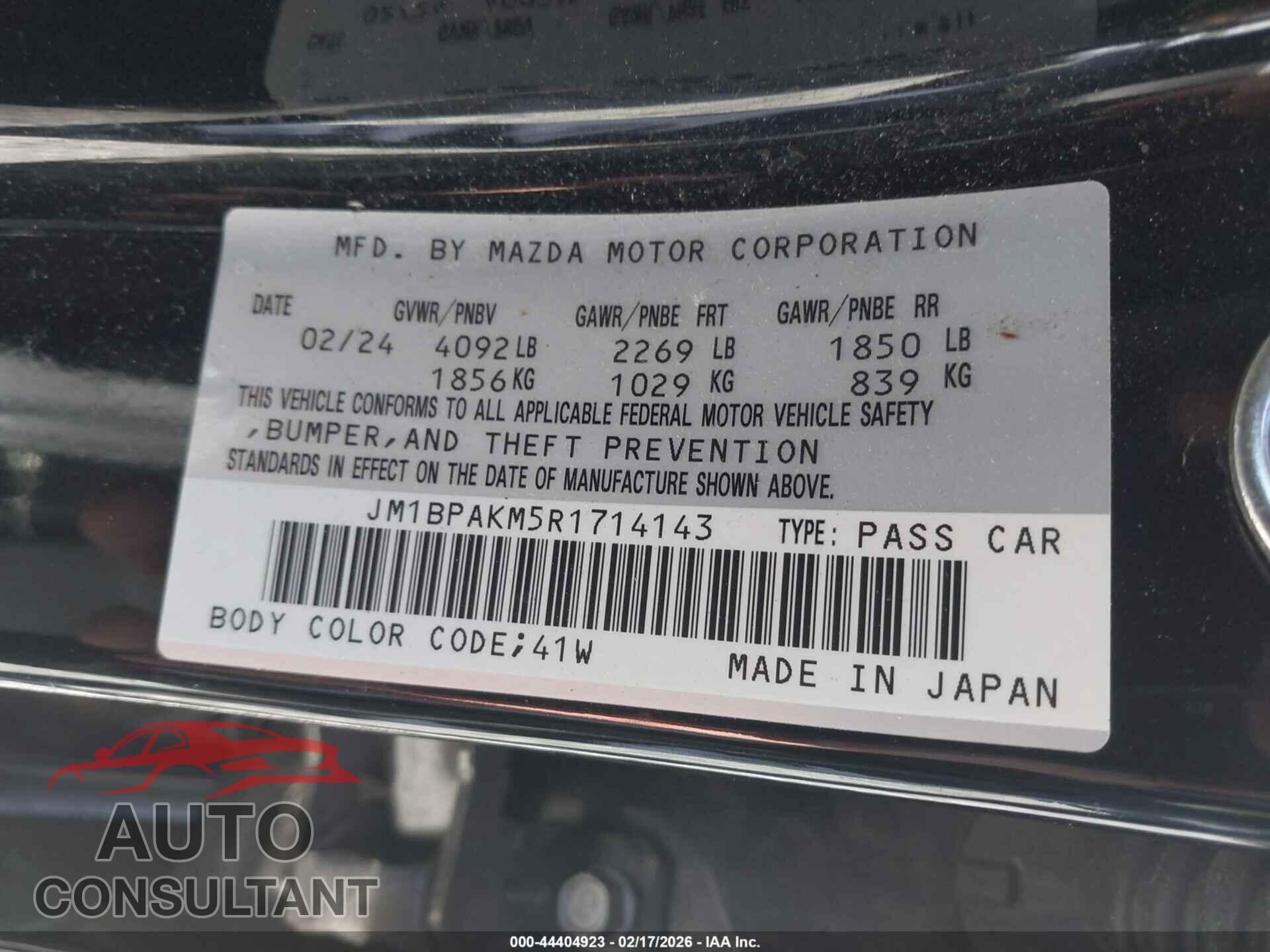 MAZDA MAZDA3 2024 - JM1BPAKM5R1714143