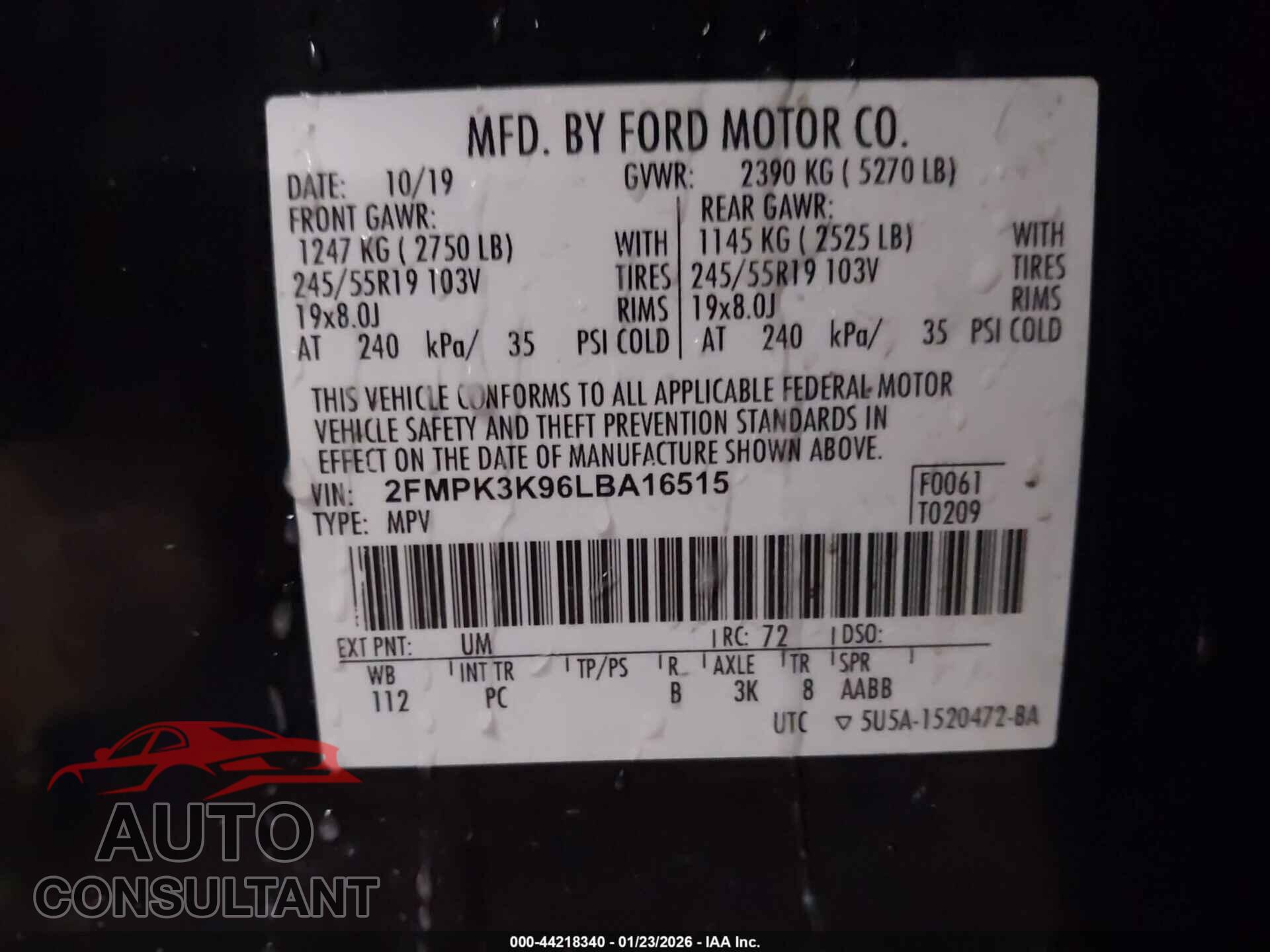 FORD EDGE 2020 - 2FMPK3K96LBA16515