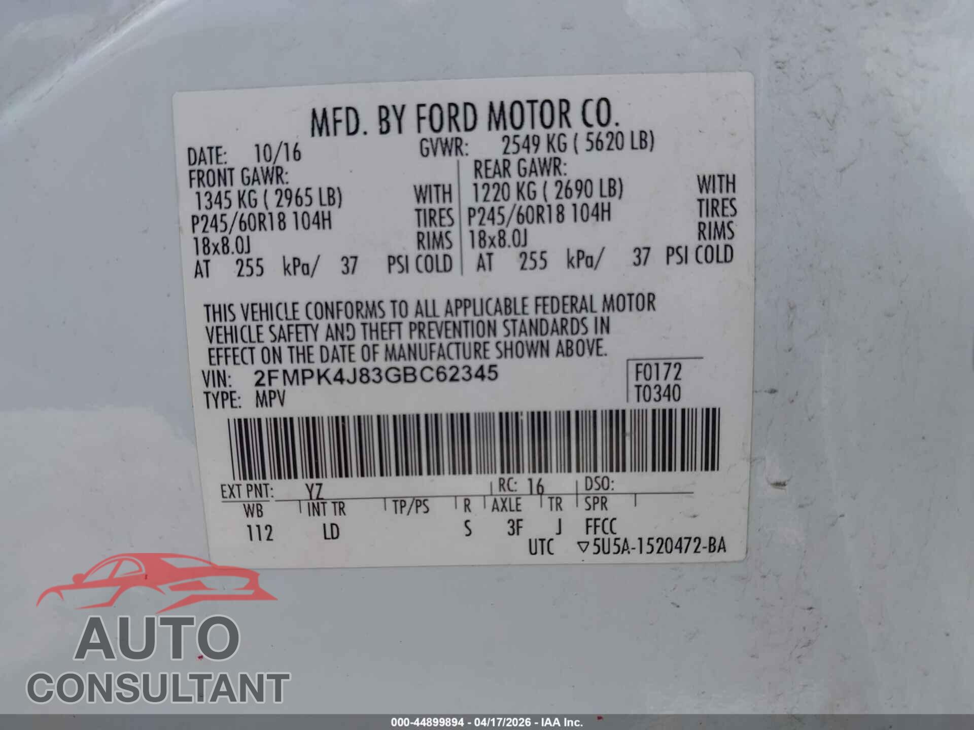 FORD EDGE 2016 - 2FMPK4J83GBC62345