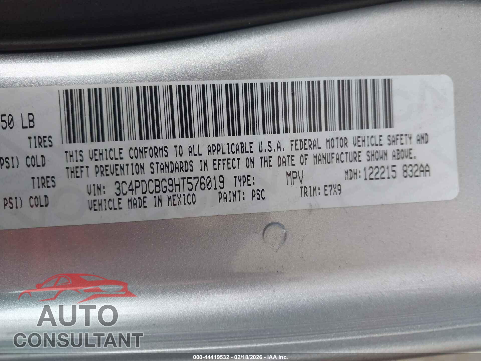 DODGE JOURNEY 2017 - 3C4PDCBG9HT576019