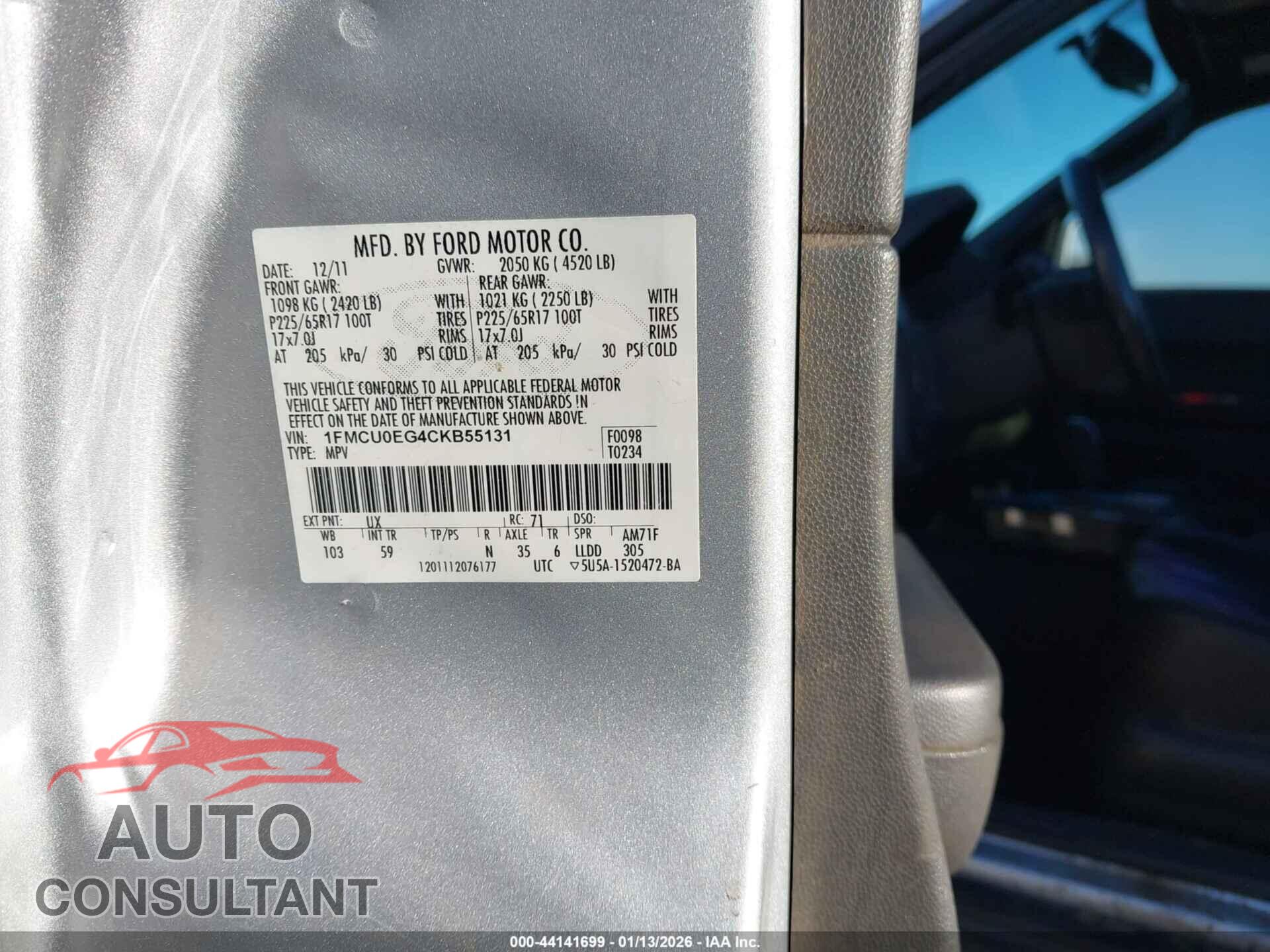 FORD ESCAPE 2012 - 1FMCU0EG4CKB55131