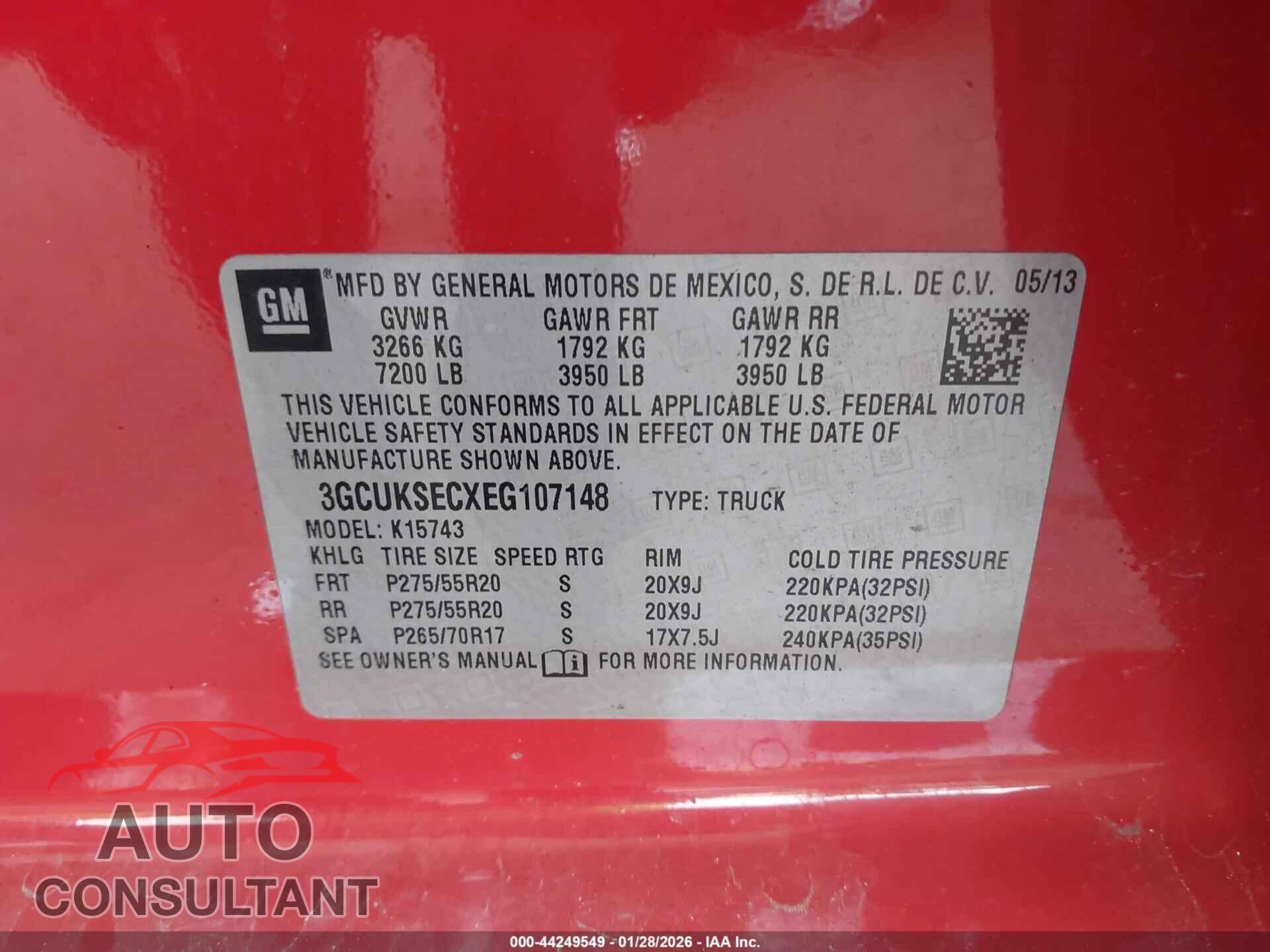 CHEVROLET SILVERADO 1500 2014 - 3GCUKSECXEG107148