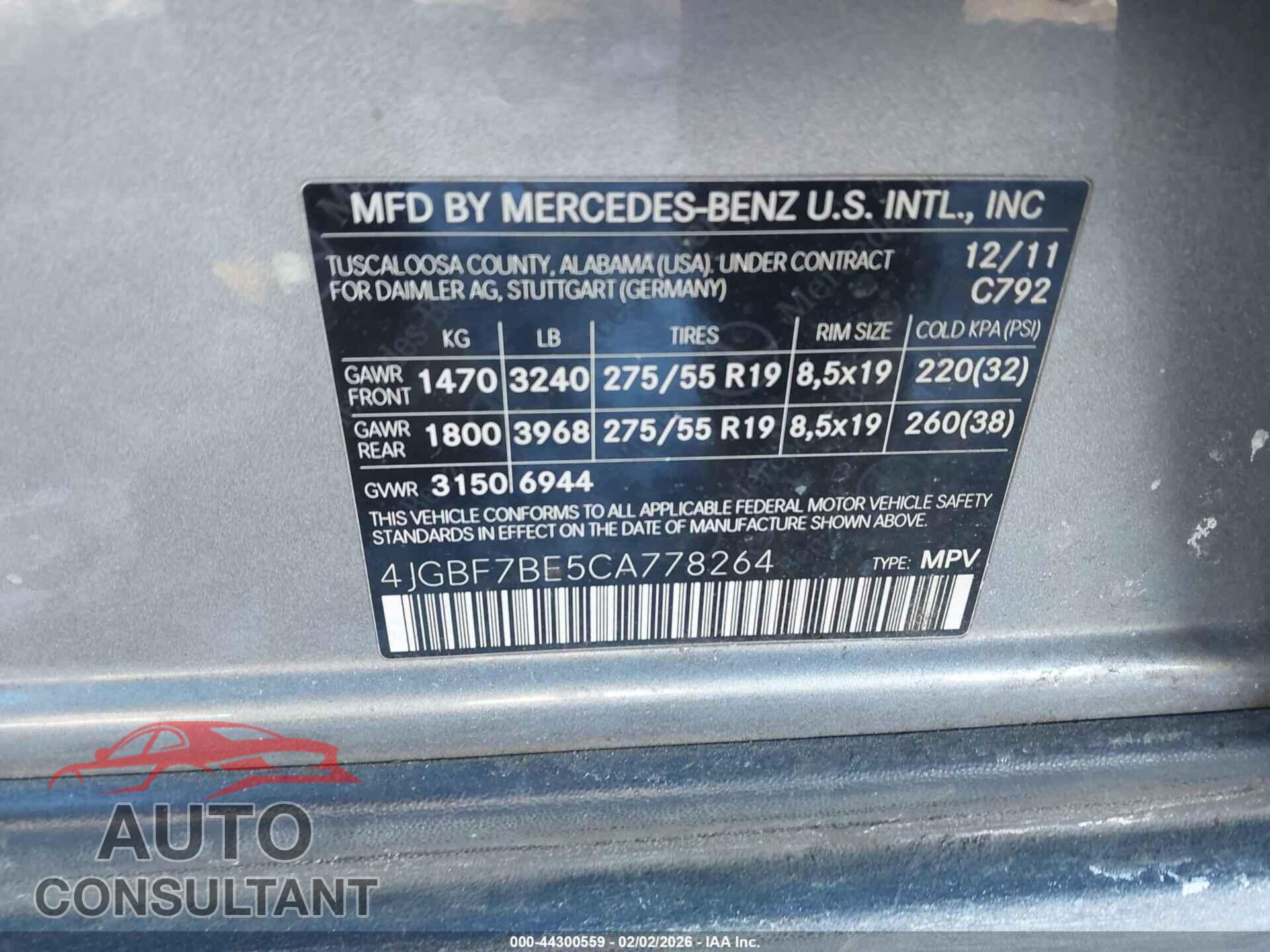 MERCEDES-BENZ GL 450 2012 - 4JGBF7BE5CA778264